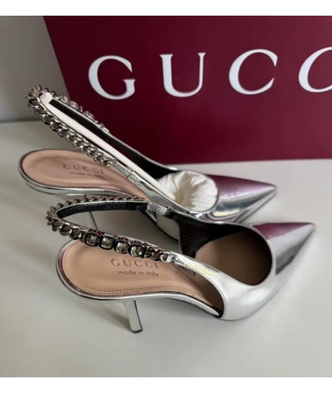 GUCCI Серебряные кожаные туфли, фото 5