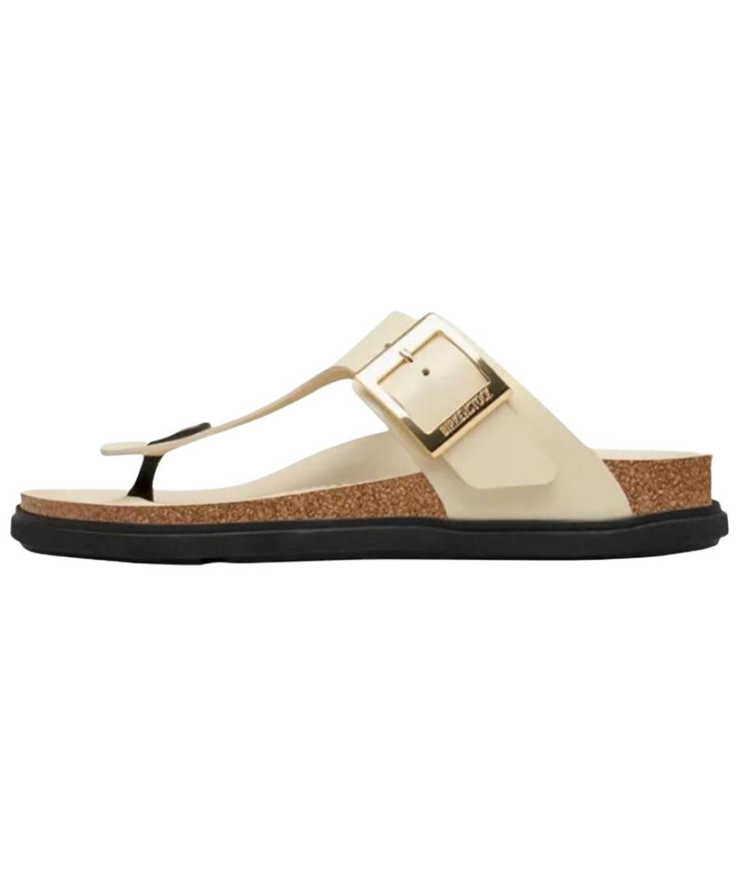 BIRKENSTOCK Бежевые кожаные шлепанцы, фото 2