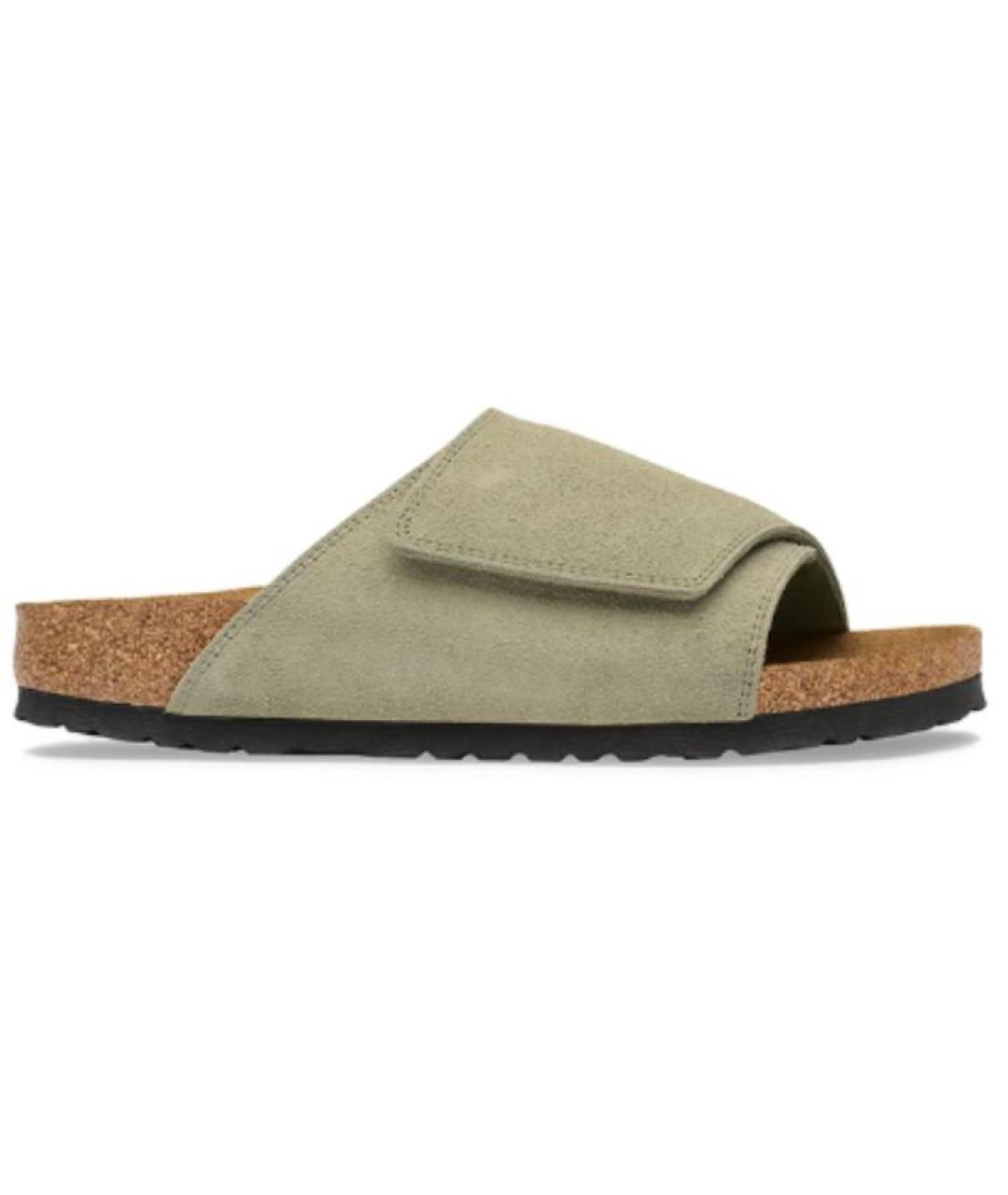BIRKENSTOCK Хаки замшевые шлепанцы, фото 1