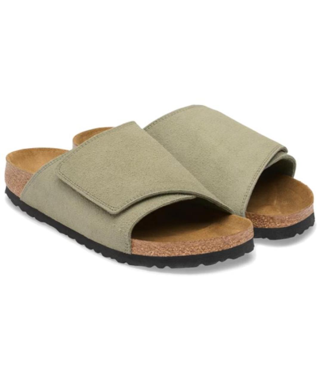 BIRKENSTOCK Хаки замшевые шлепанцы, фото 3