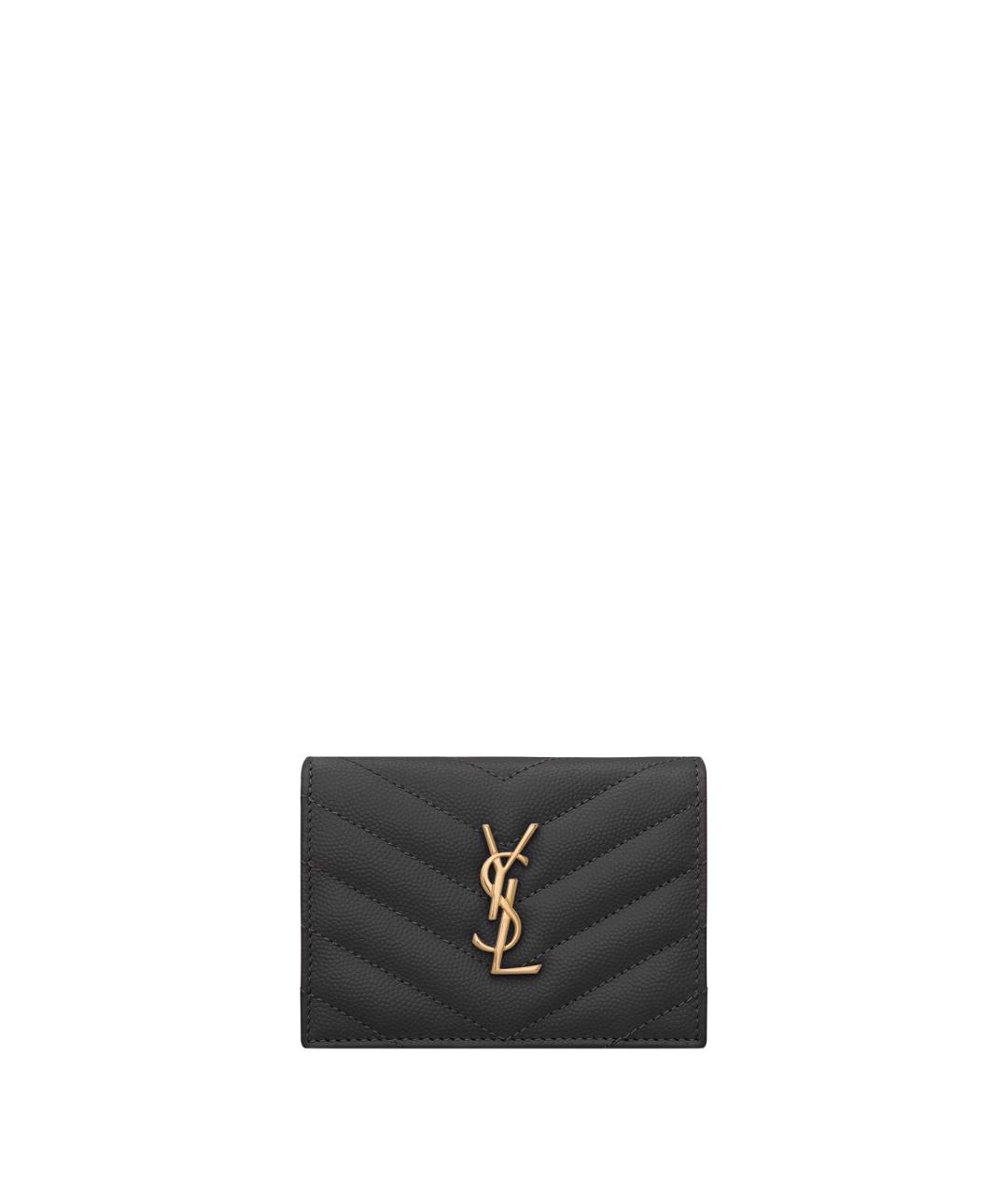 SAINT LAURENT Черный кожаный кардхолдер, фото 1