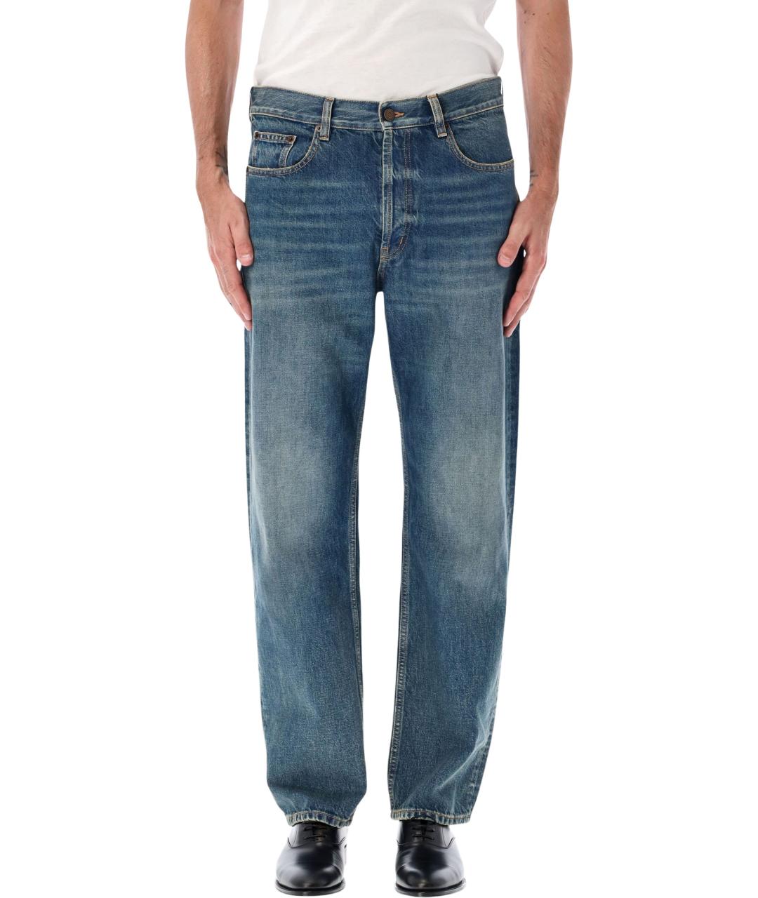 SAINT LAURENT Синие хлопковые повседневные брюки, фото 1