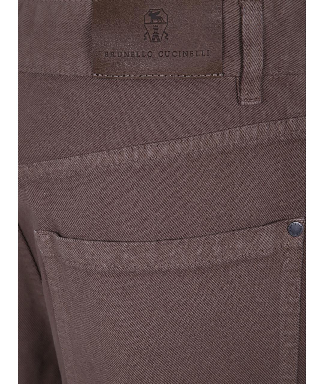 BRUNELLO CUCINELLI Коричневые шелковые прямые брюки, фото 3