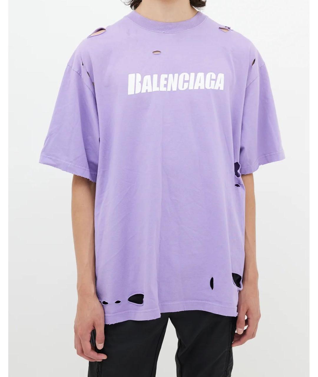 BALENCIAGA Фиолетовая хлопковая футболка, фото 4