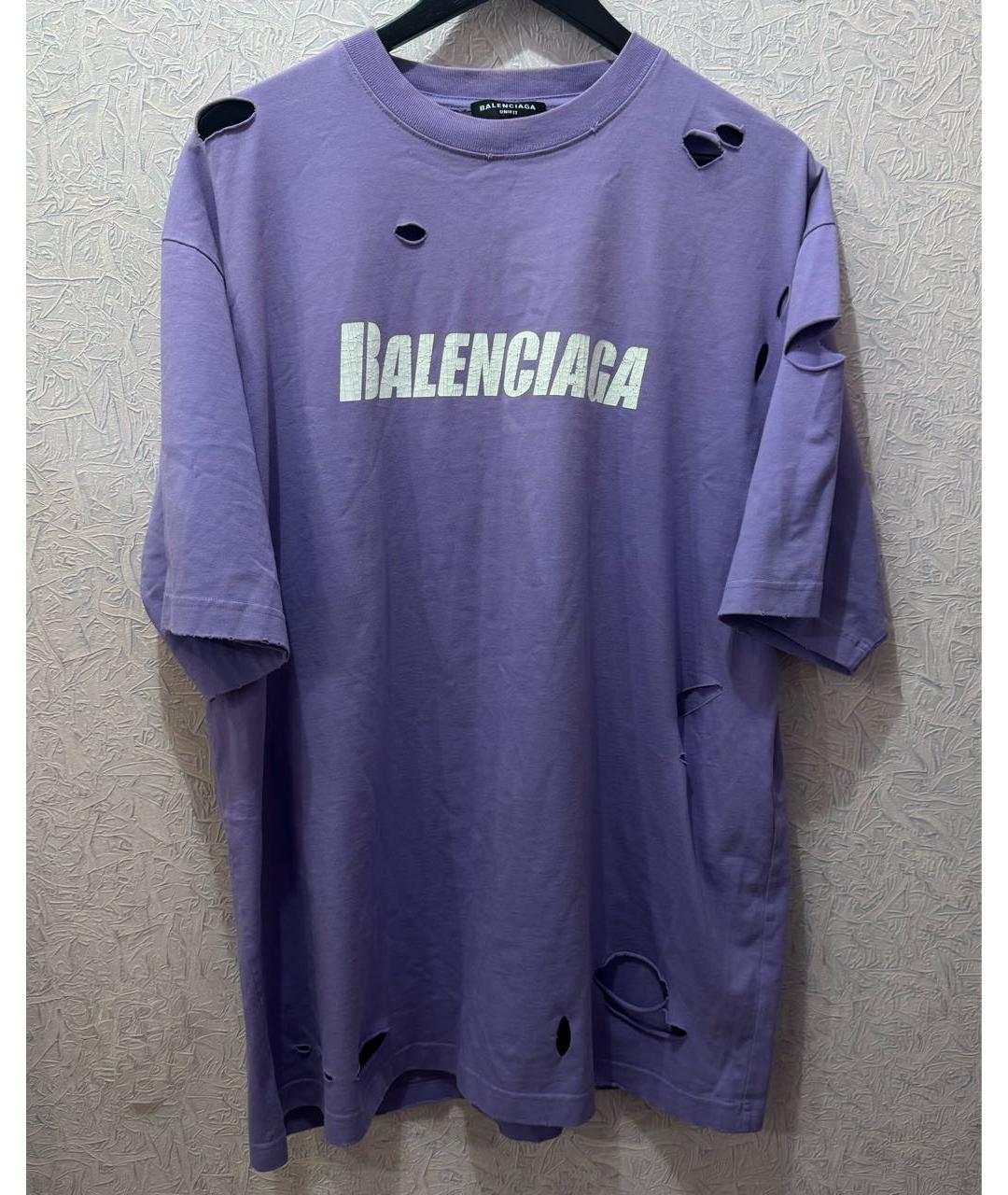BALENCIAGA Фиолетовая хлопковая футболка, фото 5