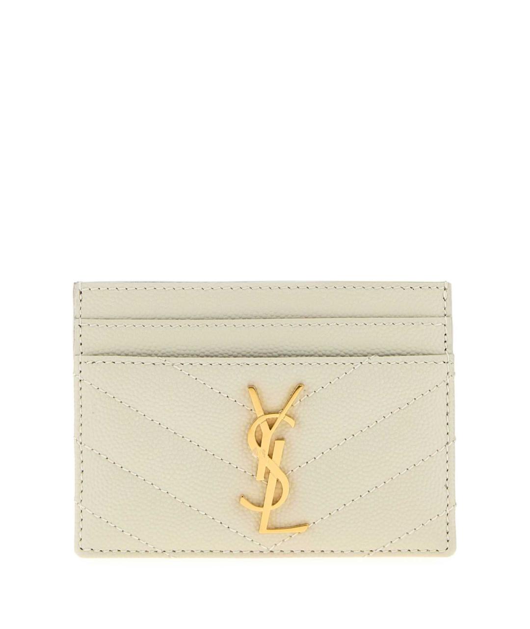 SAINT LAURENT Белый кожаный кардхолдер, фото 1