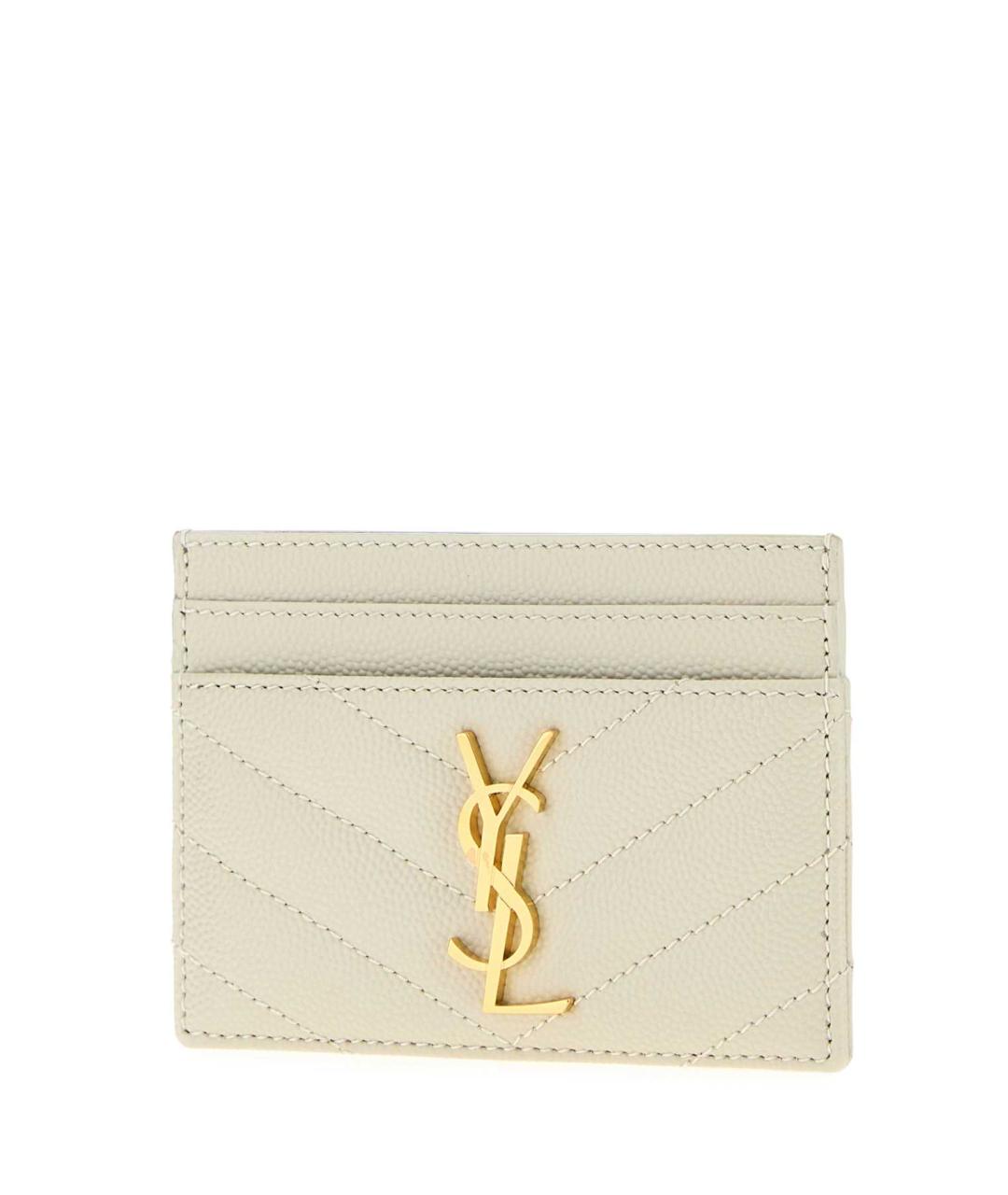 SAINT LAURENT Белый кожаный кардхолдер, фото 2