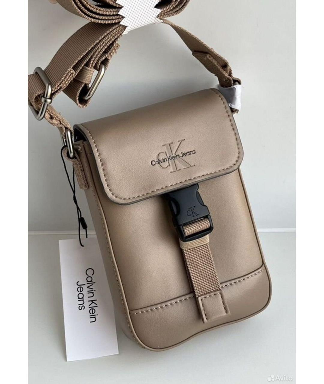 CALVIN KLEIN Бежевая сумка на плечо из искусственной кожи, фото 2