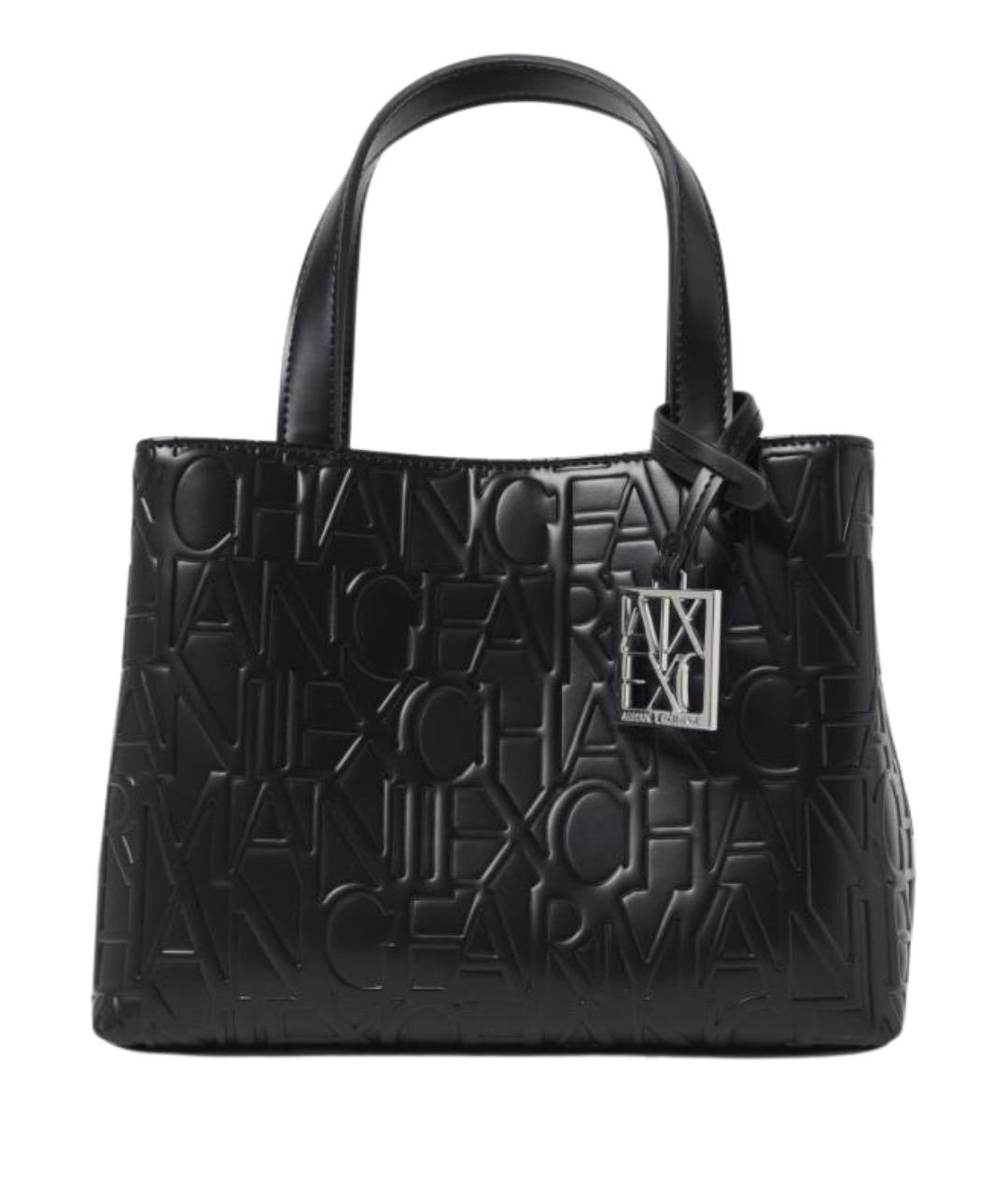 ARMANI EXCHANGE Черная кожаная сумка с короткими ручками, фото 1