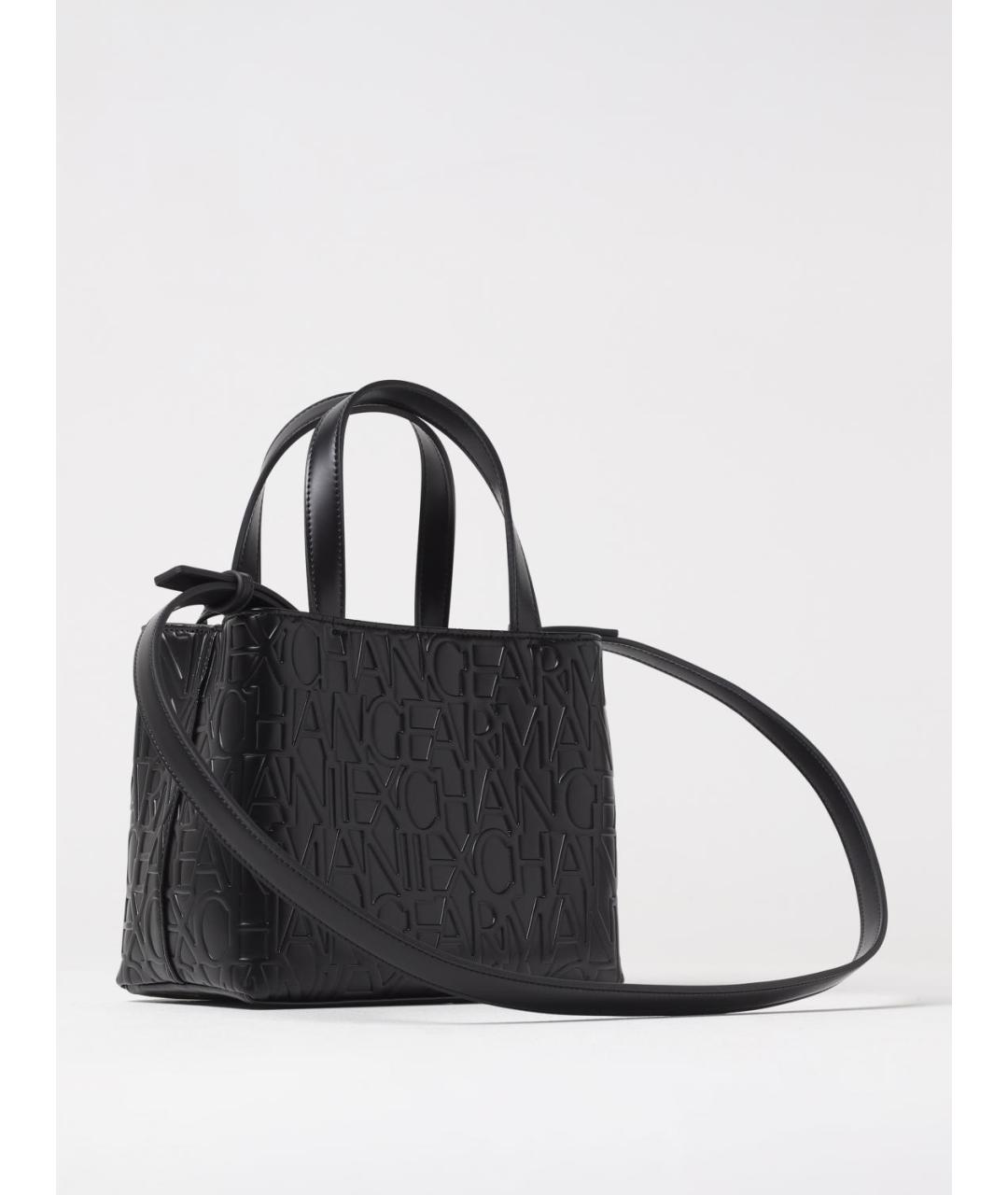 ARMANI EXCHANGE Черная кожаная сумка с короткими ручками, фото 2