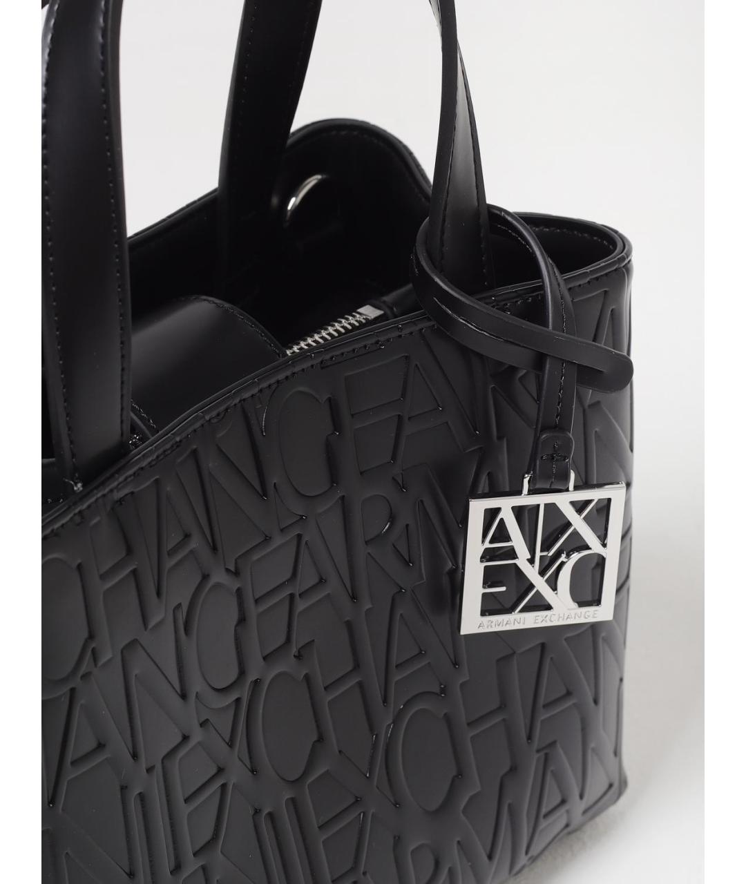 ARMANI EXCHANGE Черная кожаная сумка с короткими ручками, фото 3