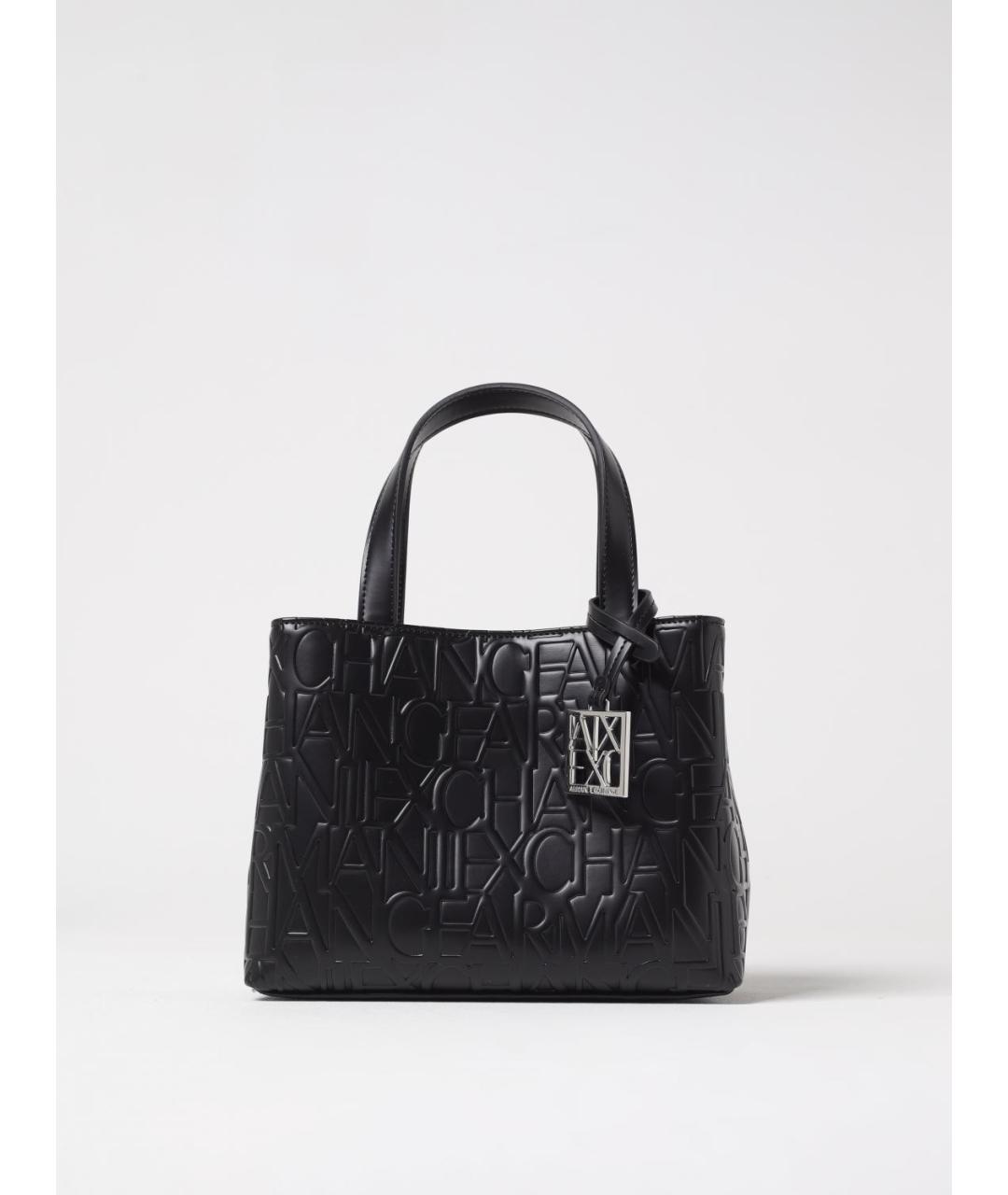 ARMANI EXCHANGE Черная кожаная сумка с короткими ручками, фото 4