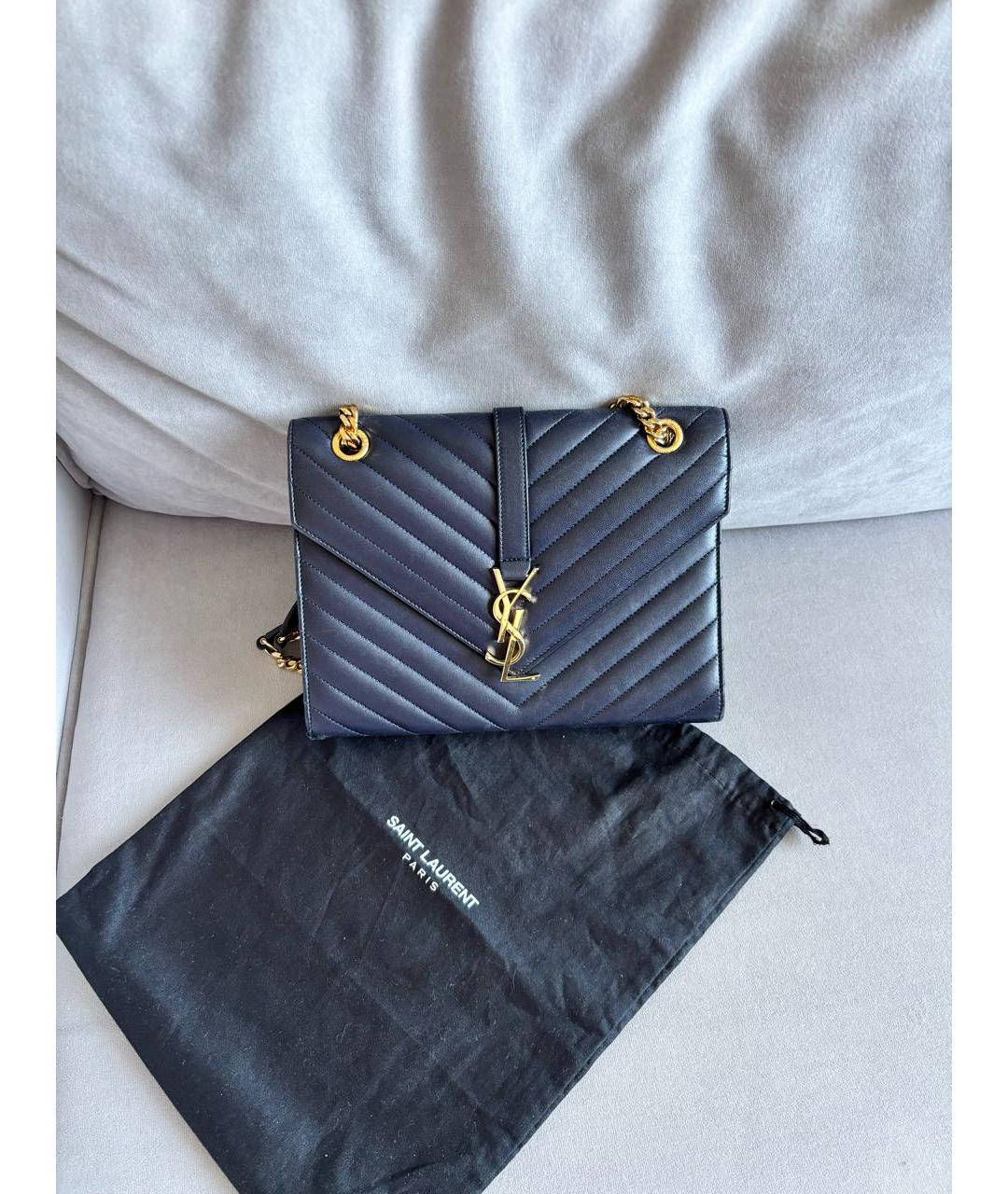 SAINT LAURENT Темно-синяя кожаная сумка через плечо, фото 2