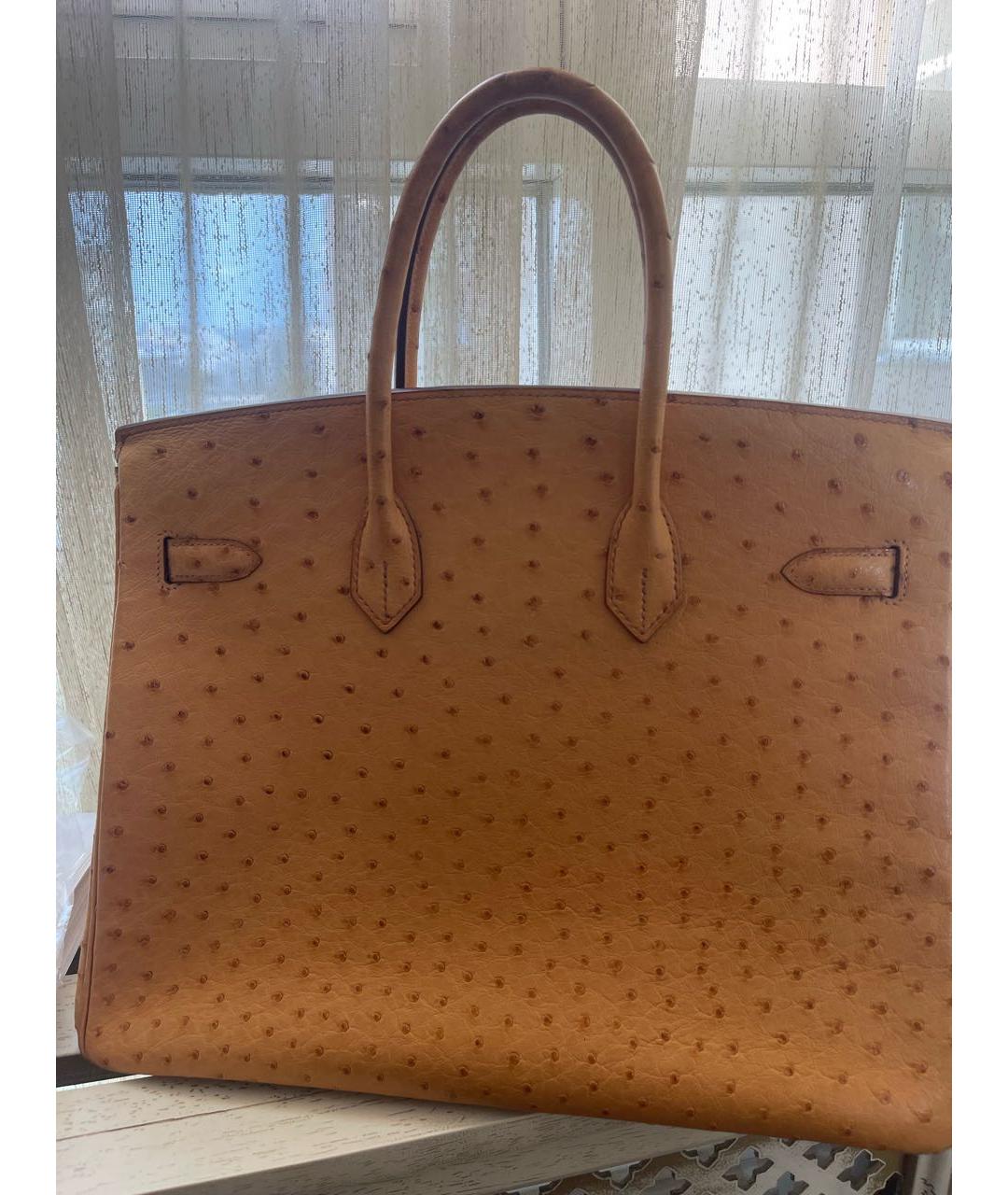 HERMES Коричневая сумка с короткими ручками из кожи страуса, фото 3