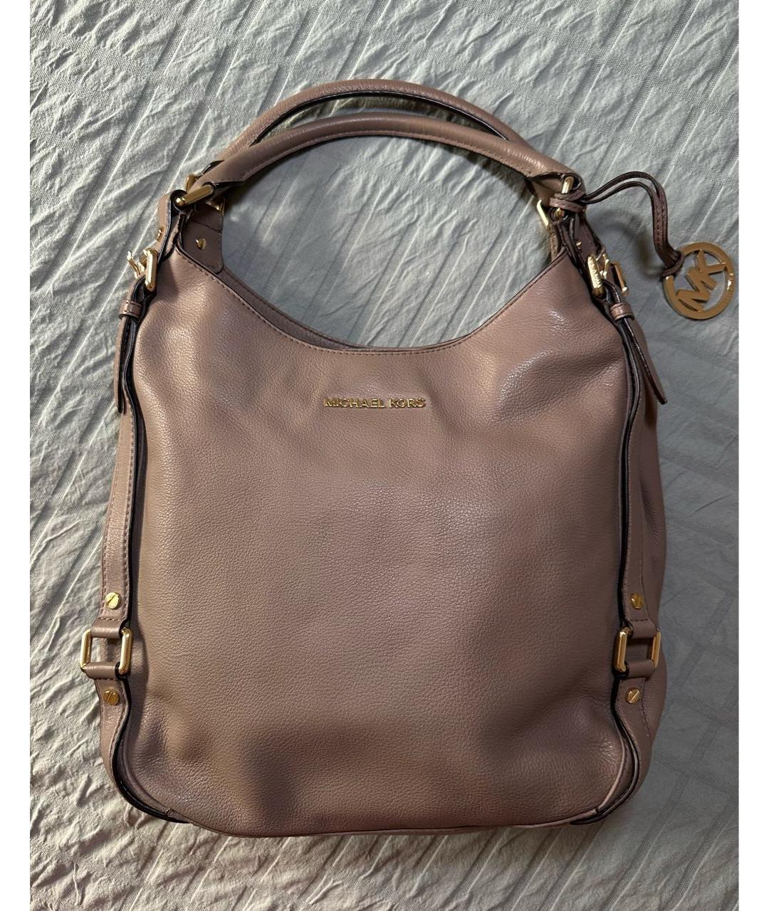 MICHAEL KORS Бежевая кожаная сумка с короткими ручками, фото 6