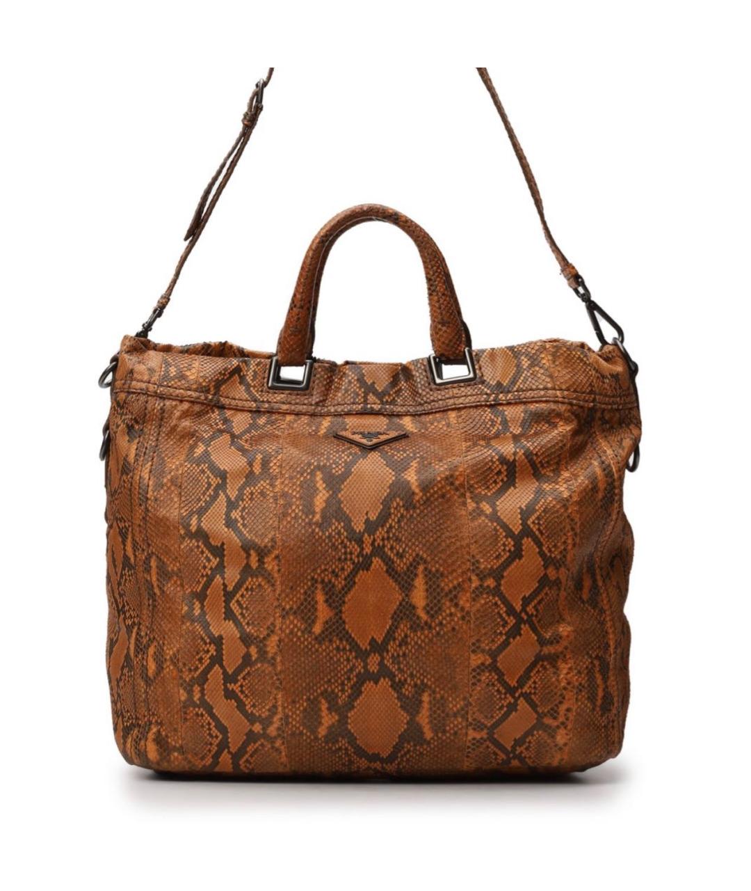 PRADA Коричневая сумка с короткими ручками из кожи питона, фото 9