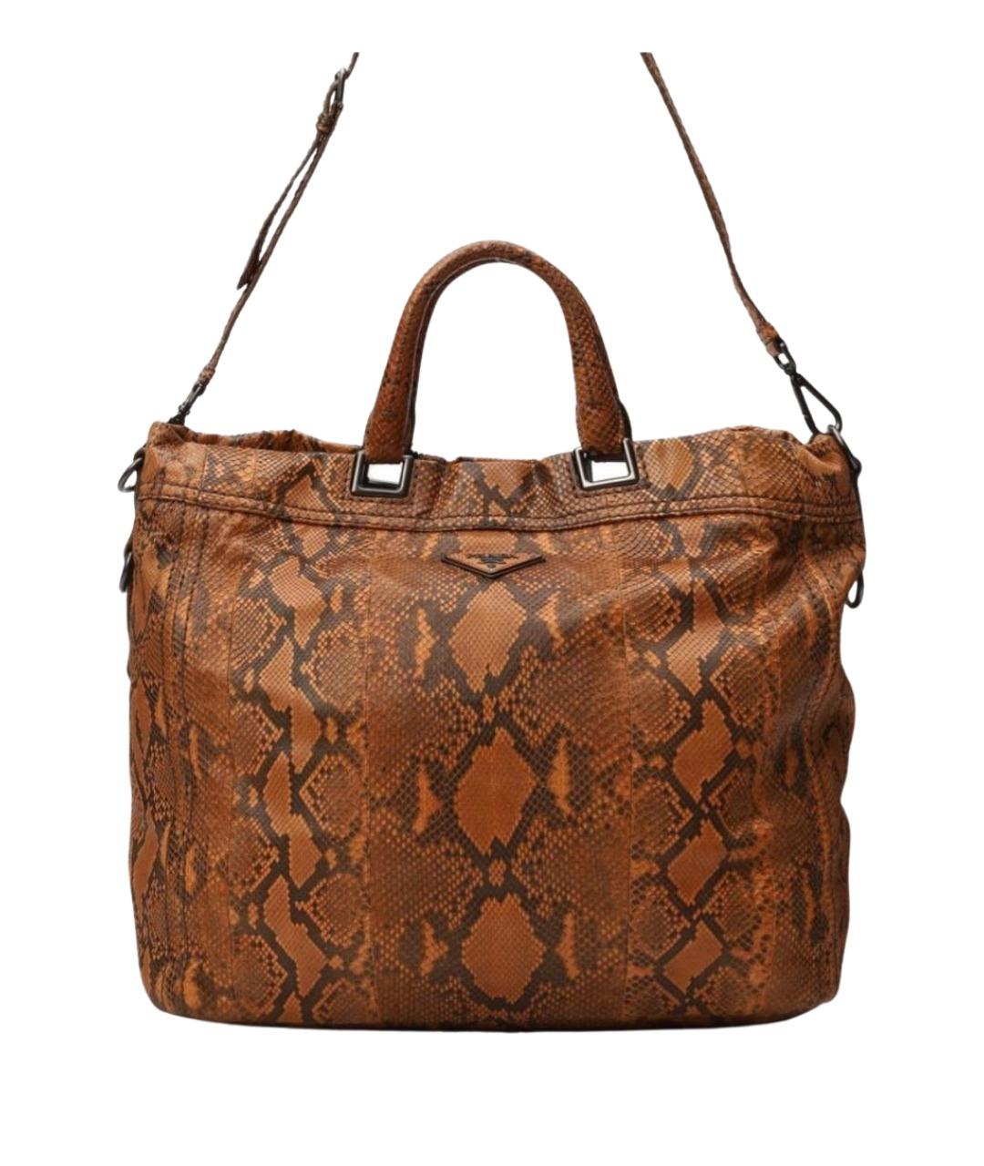 PRADA Коричневая сумка с короткими ручками из кожи питона, фото 1