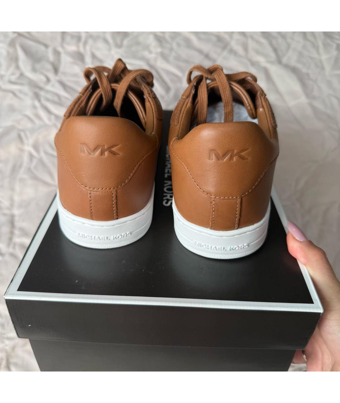MICHAEL MICHAEL KORS Коричневые кожаные низкие кроссовки / кеды, фото 4