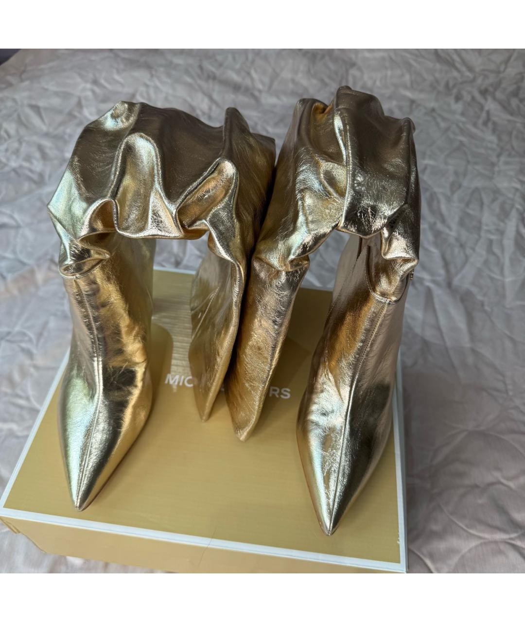 MICHAEL MICHAEL KORS Золотые кожаные сапоги, фото 3