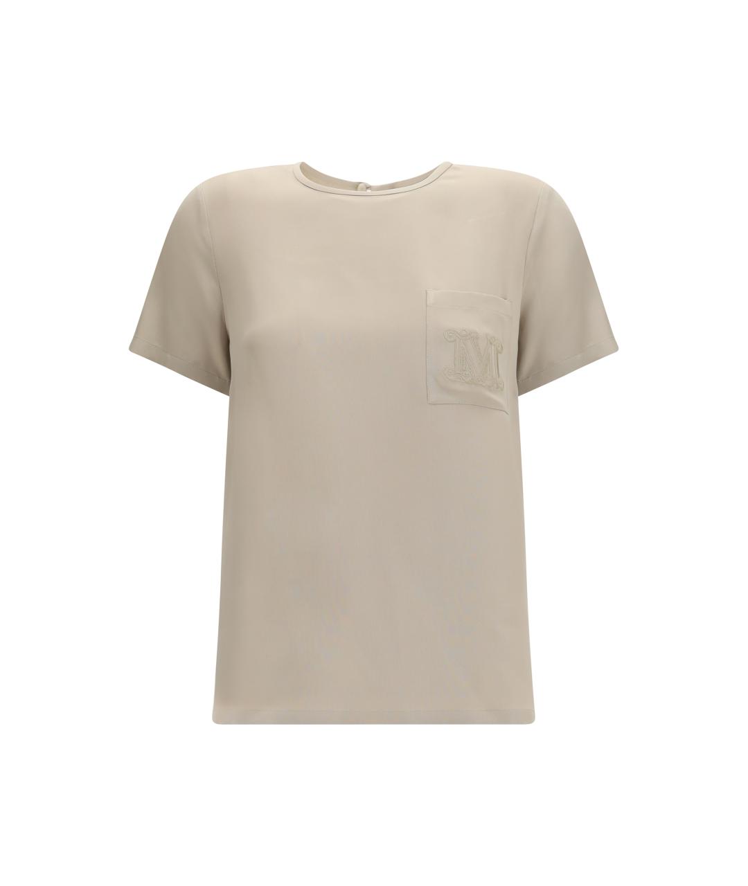 MAX MARA Бежевая шелковая футболка, фото 1