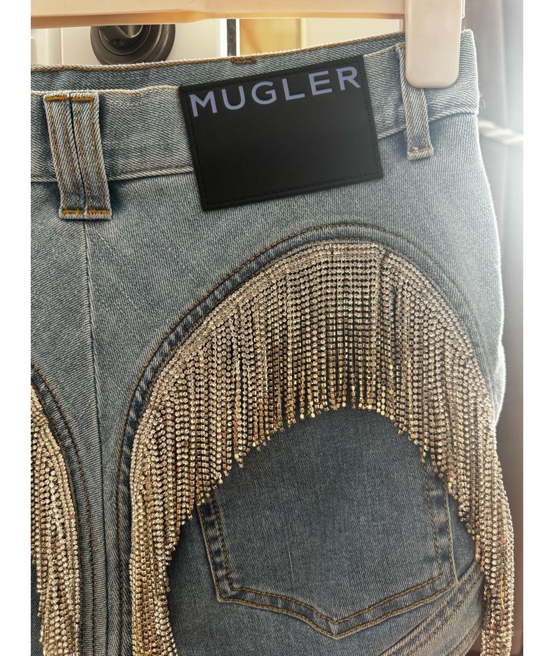 MUGLER Голубые деним шорты, фото 7