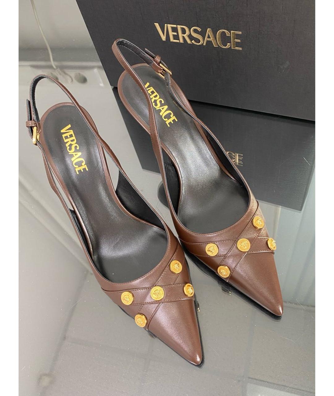 VERSACE Коричневые кожаные туфли, фото 4