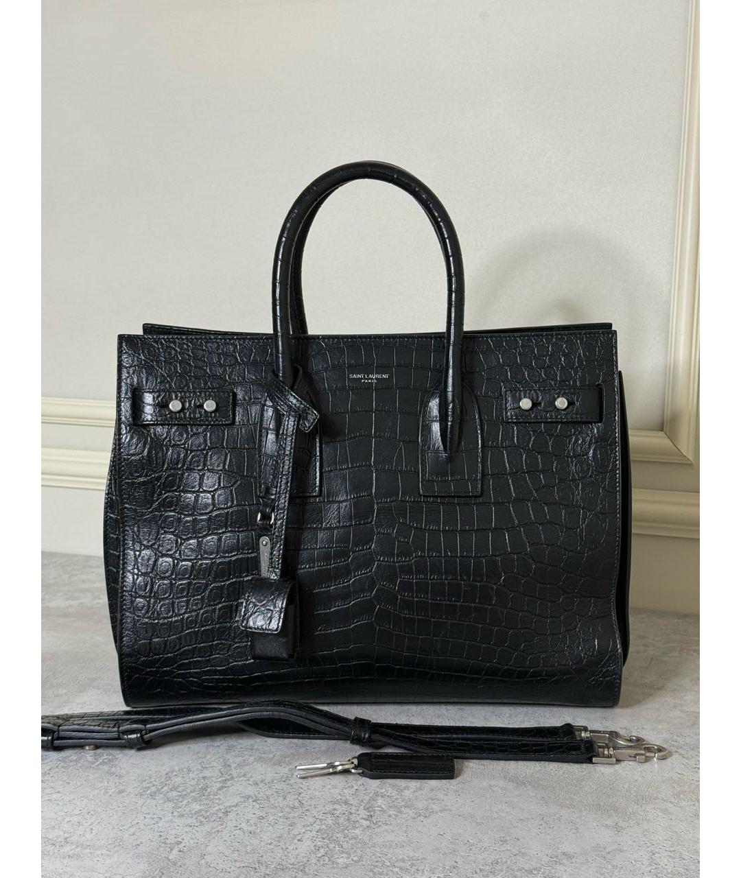 SAINT LAURENT Черная кожаная сумка тоут, фото 9