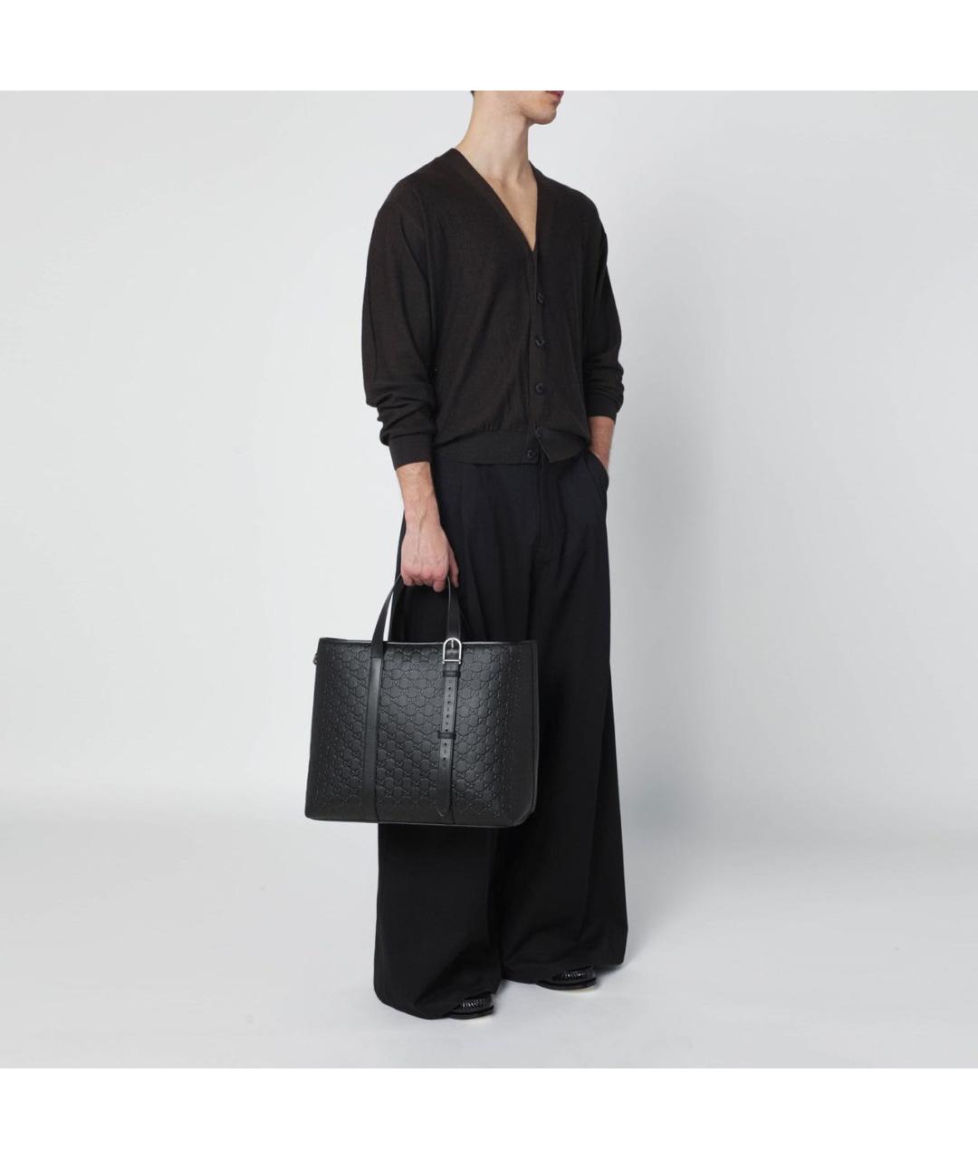GUCCI Черная кожаная сумка тоут, фото 5