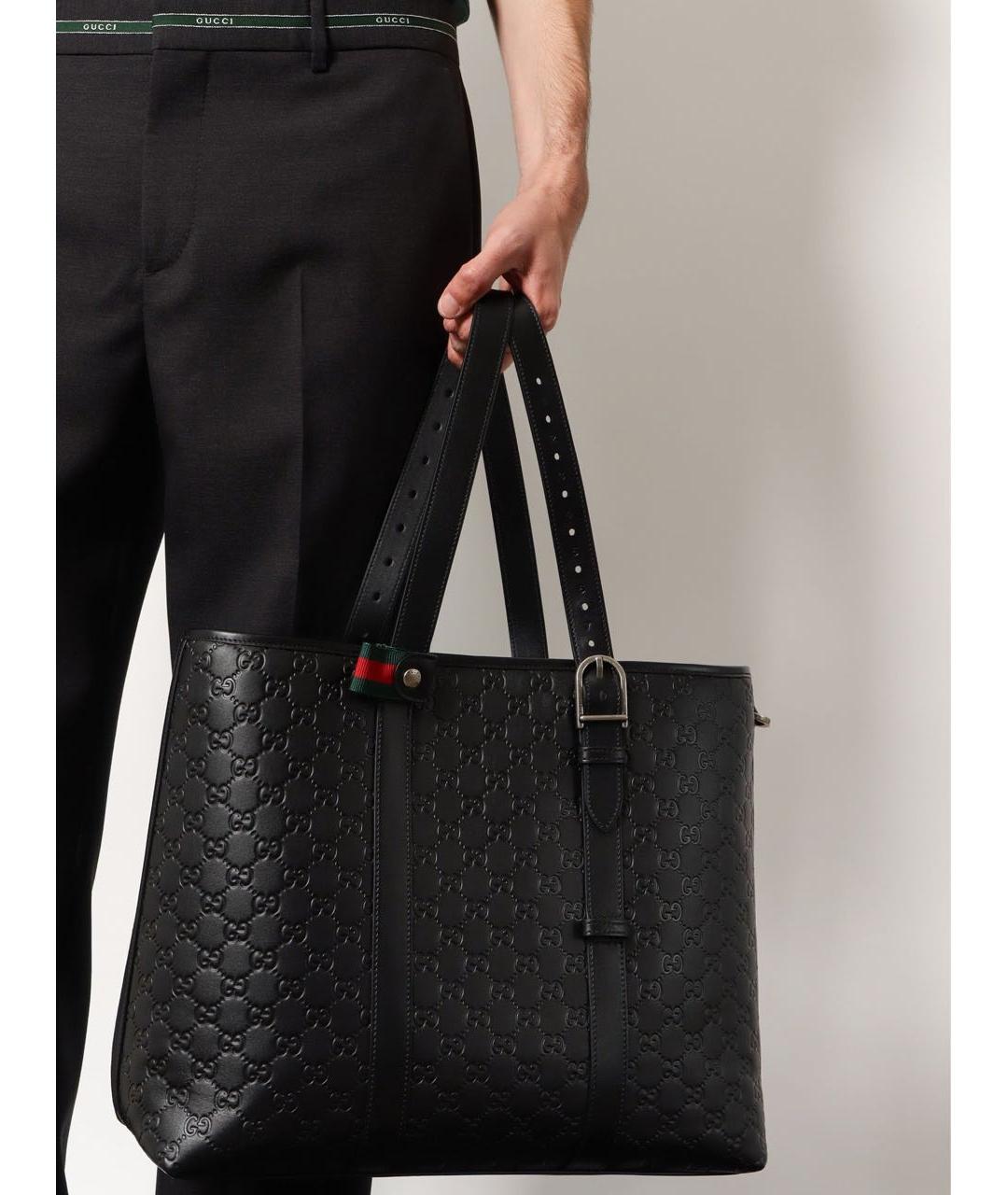 GUCCI Черная кожаная сумка тоут, фото 4