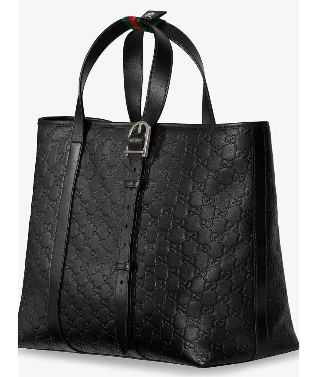 GUCCI Черная кожаная сумка тоут, фото 2