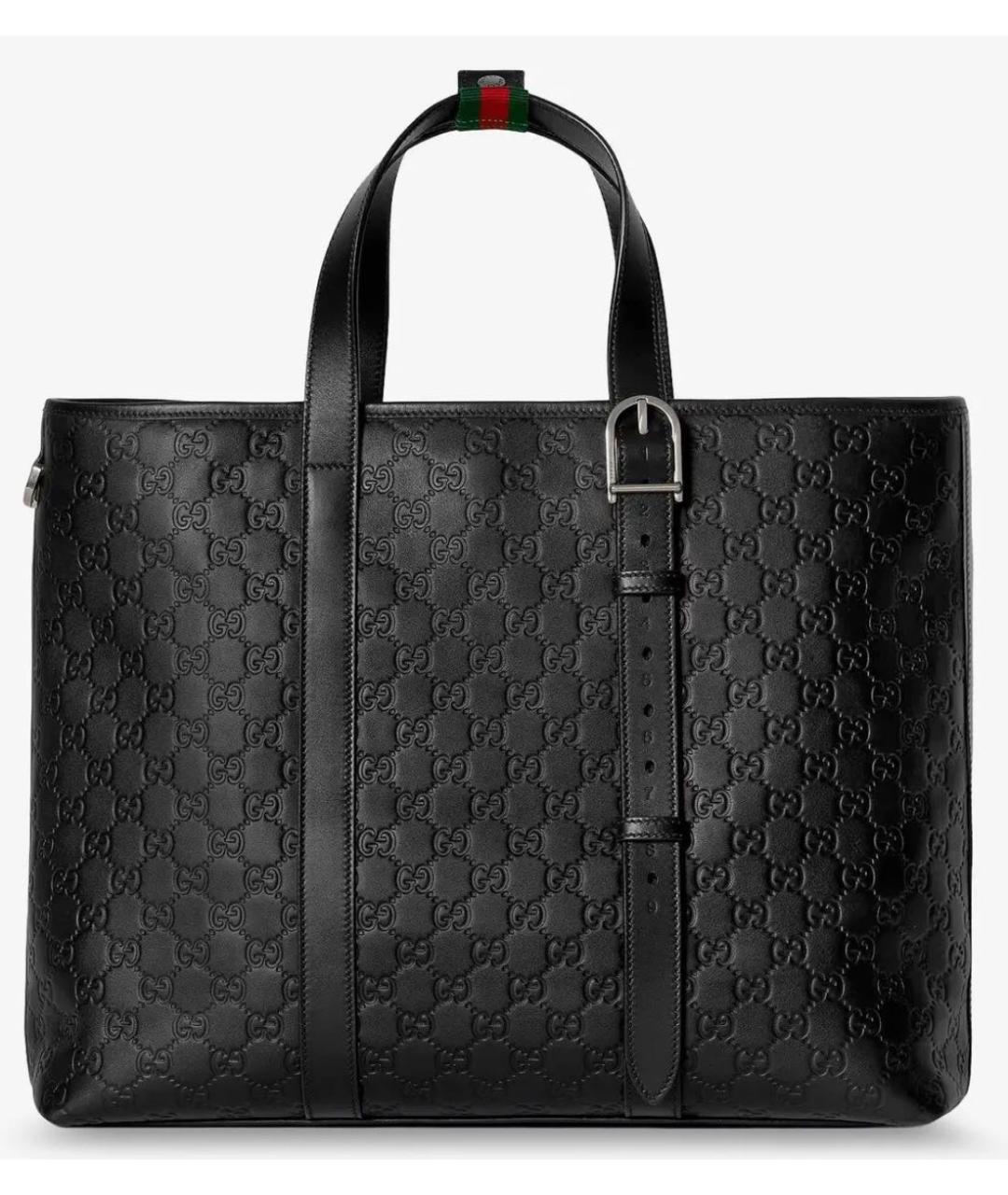GUCCI Черная кожаная сумка тоут, фото 6