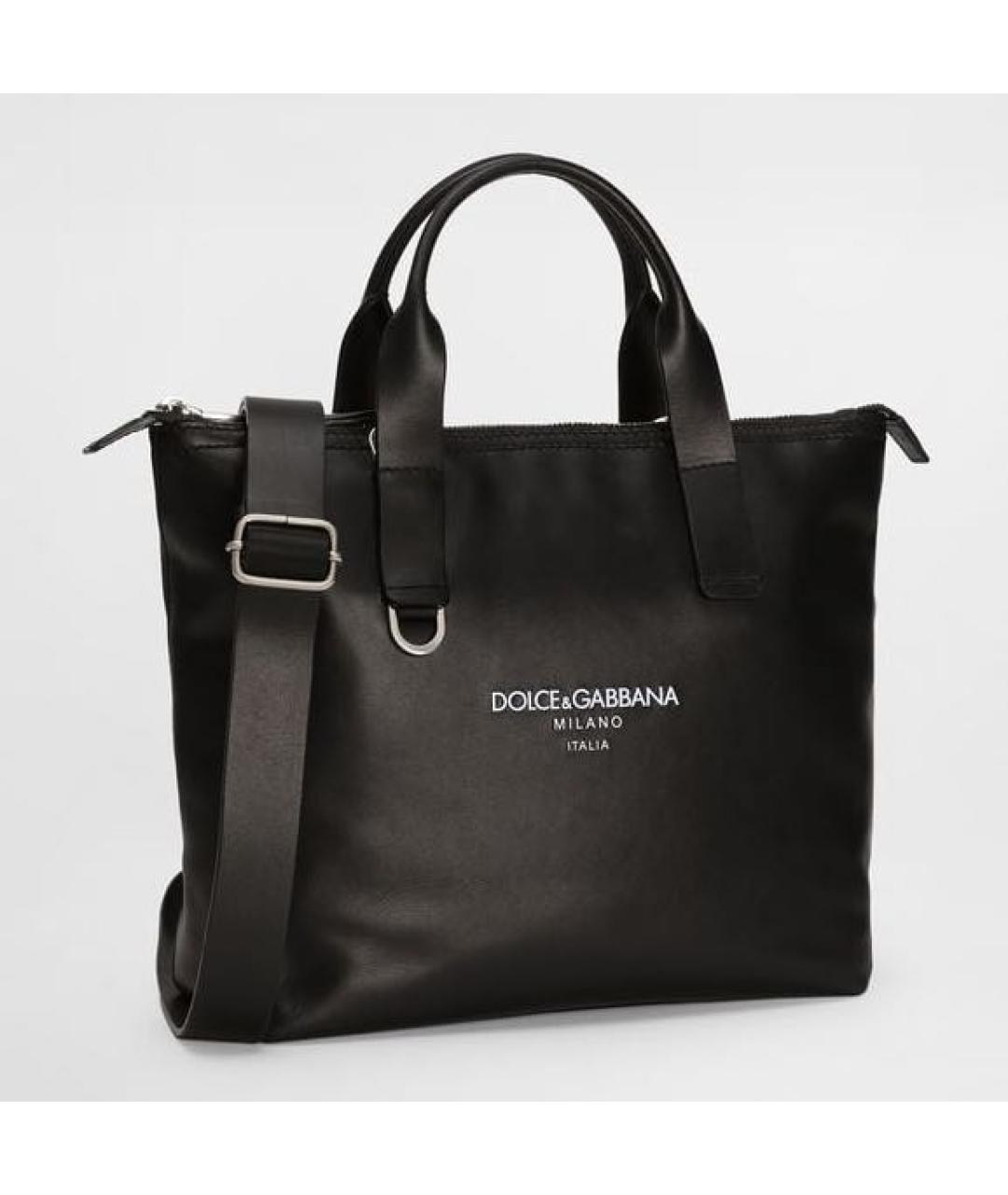 DOLCE&GABBANA Черная кожаная сумка тоут, фото 3