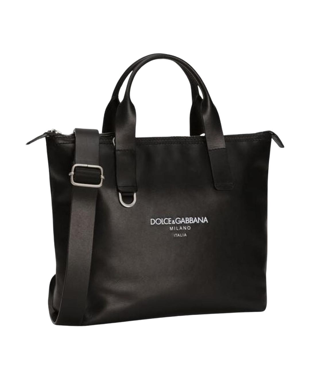 DOLCE&GABBANA Черная кожаная сумка тоут, фото 1
