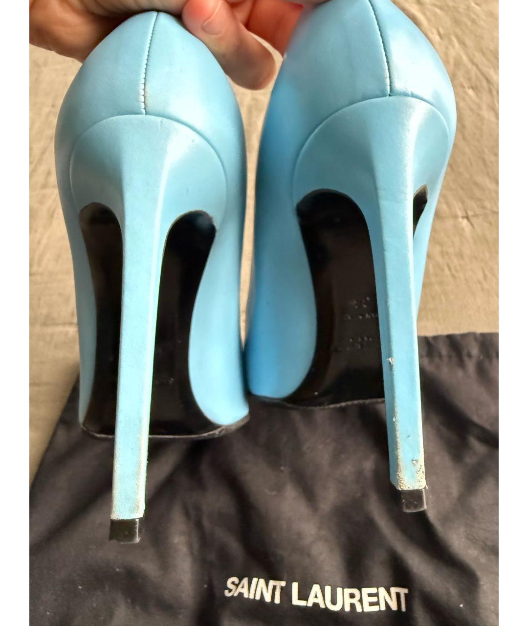 SAINT LAURENT Голубые кожаные туфли, фото 4