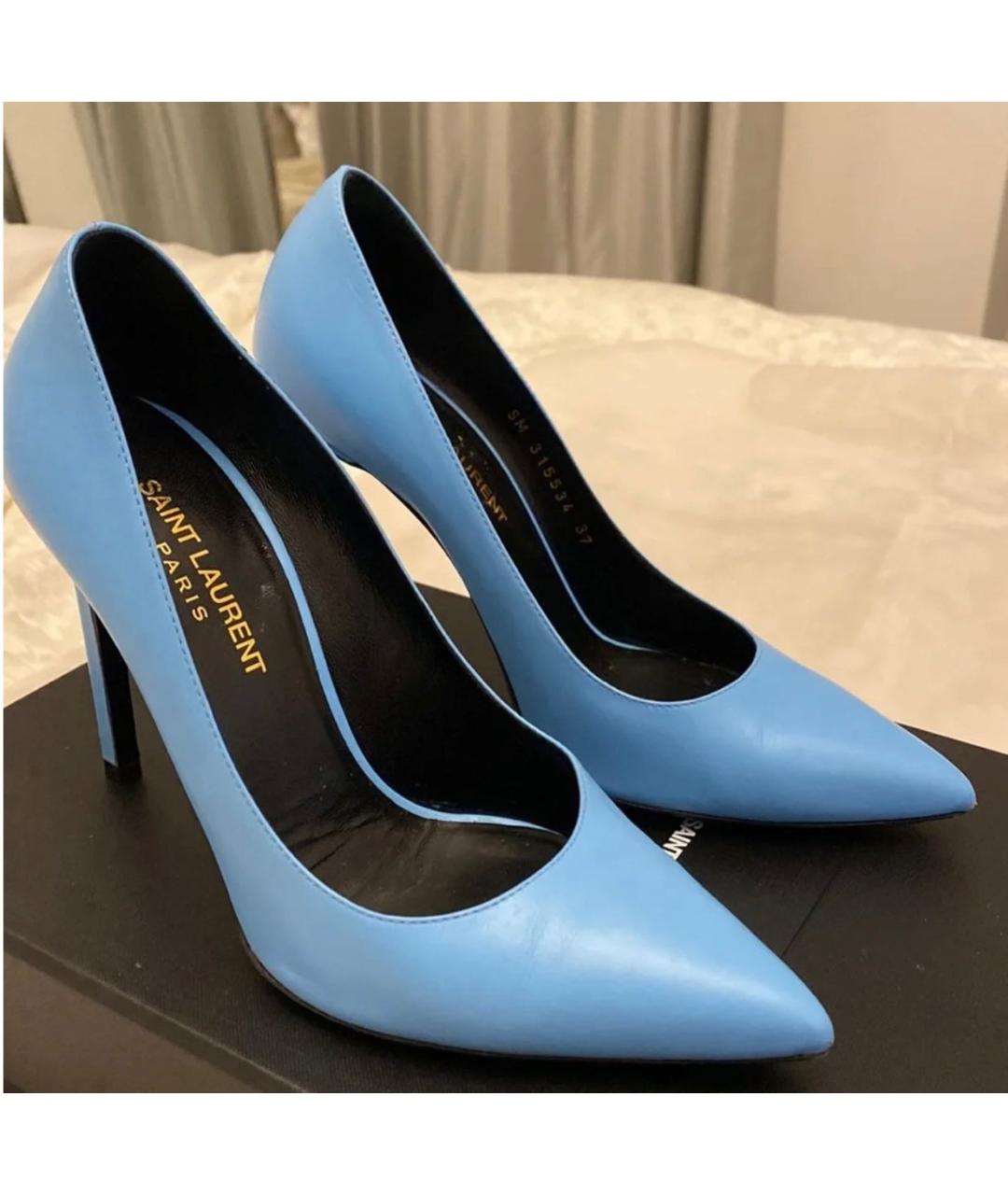 SAINT LAURENT Голубые кожаные туфли, фото 2