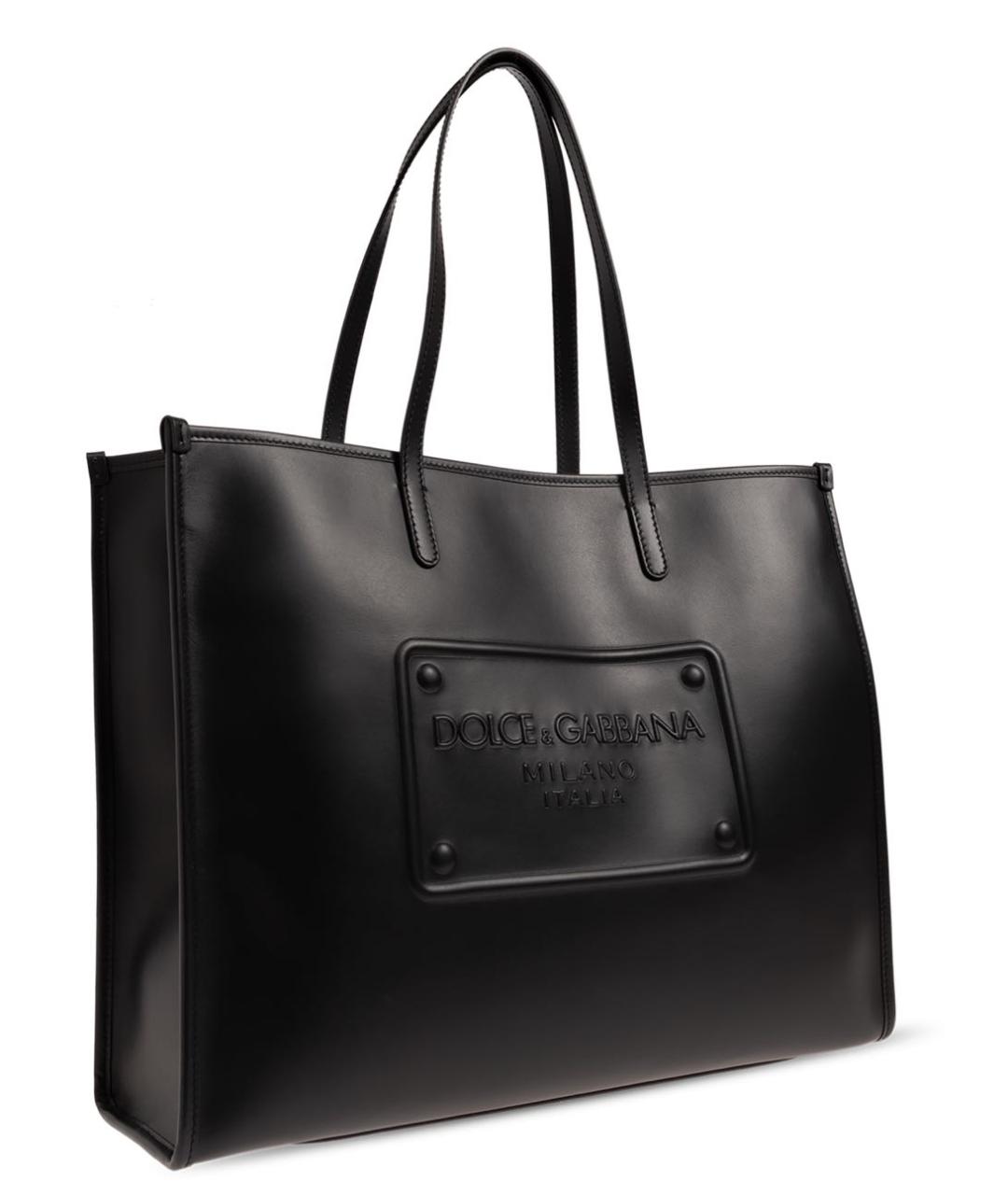 DOLCE&GABBANA Черная кожаная сумка тоут, фото 4