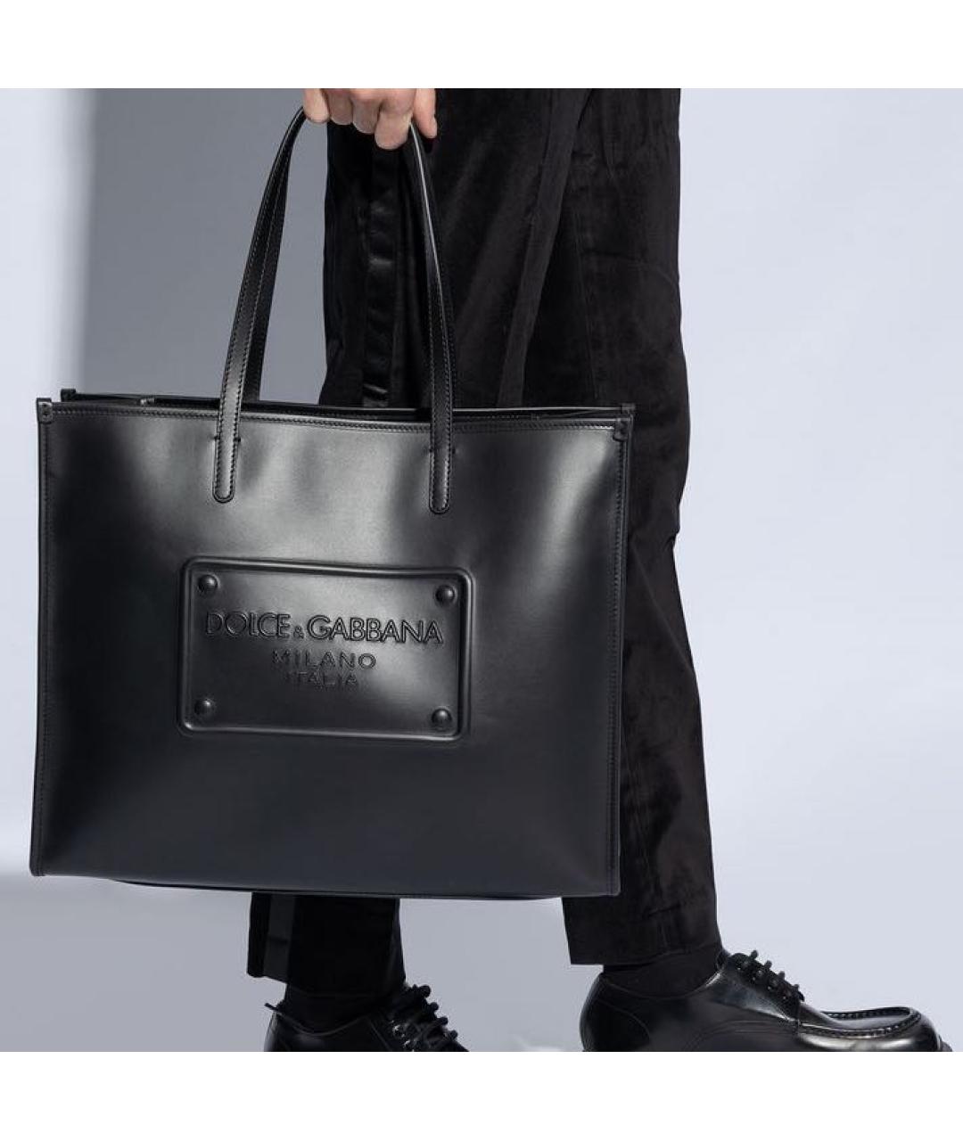 DOLCE&GABBANA Черная кожаная сумка тоут, фото 2