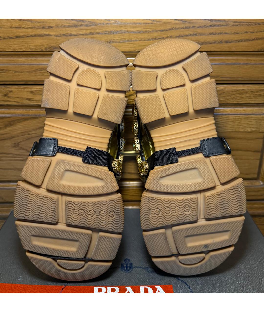 GUCCI Золотые кожаные кроссовки, фото 5