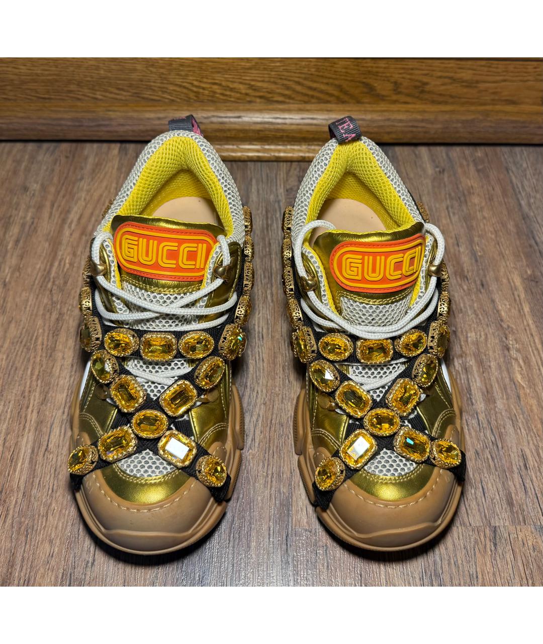 GUCCI Золотые кожаные кроссовки, фото 3