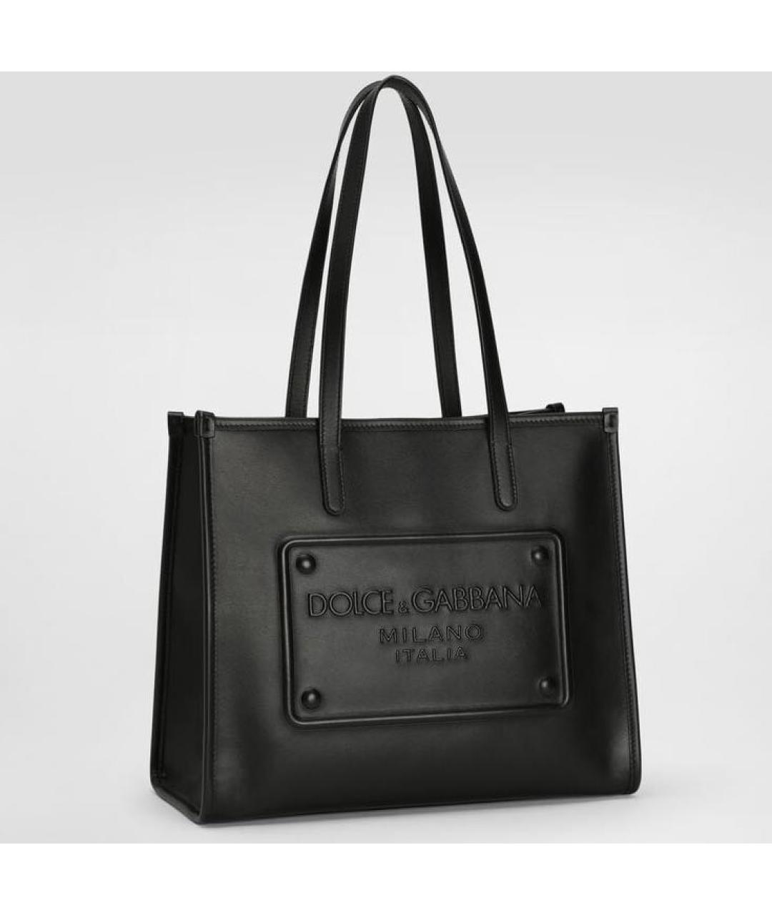 DOLCE&GABBANA Черная кожаная сумка тоут, фото 5