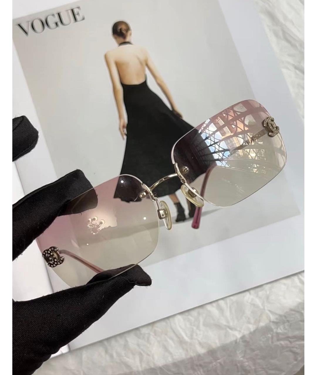 CHANEL Розовые металлические солнцезащитные очки, фото 4