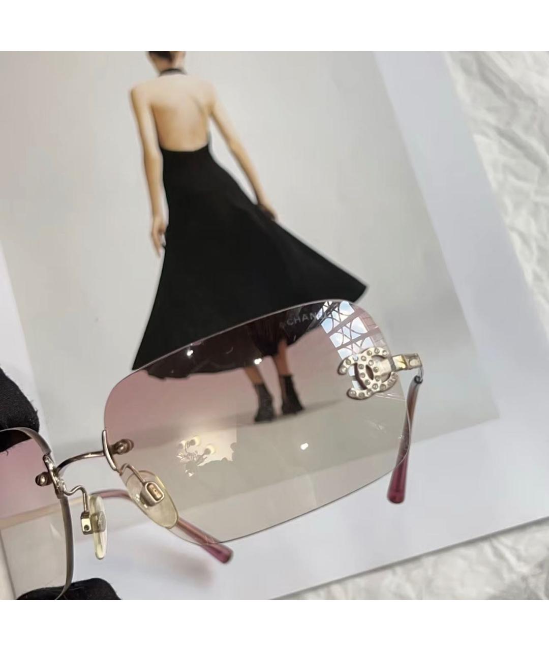 CHANEL Розовые металлические солнцезащитные очки, фото 5