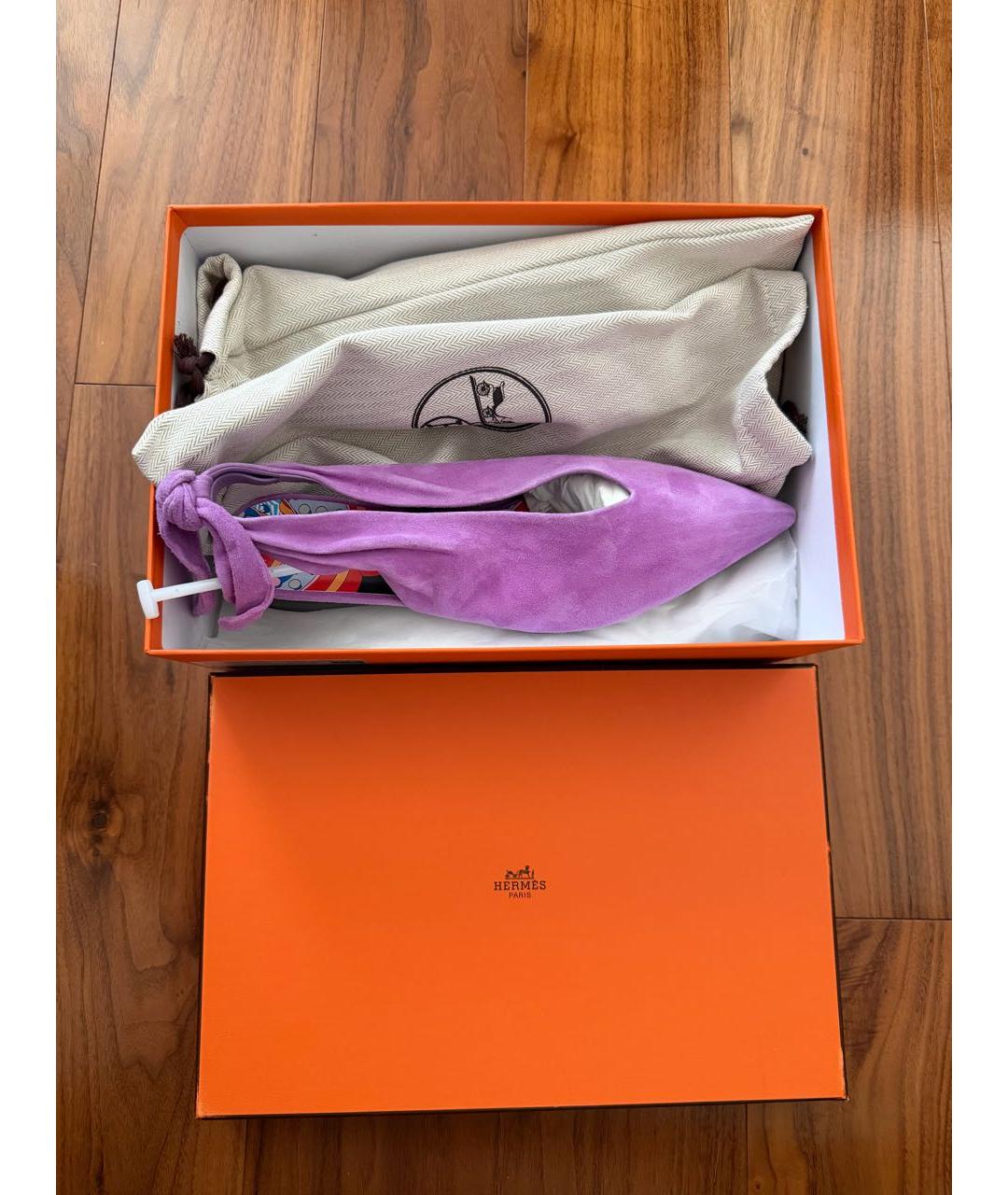 HERMES Фиолетовые текстильные балетки, фото 4