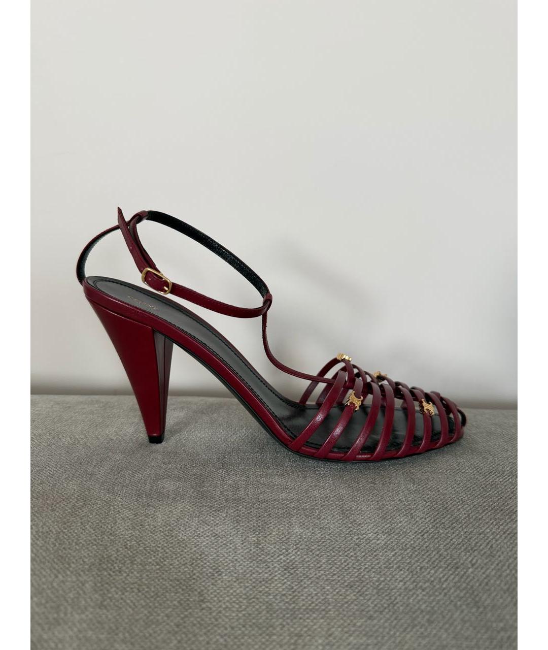 CELINE Бордовые кожаные босоножки, фото 9