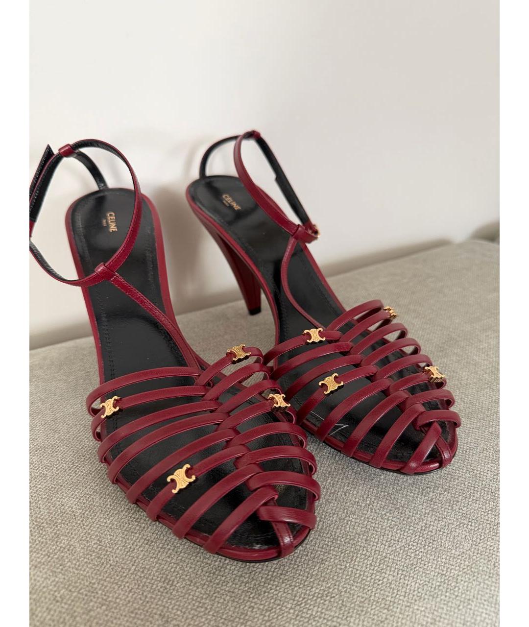 CELINE Бордовые кожаные босоножки, фото 6