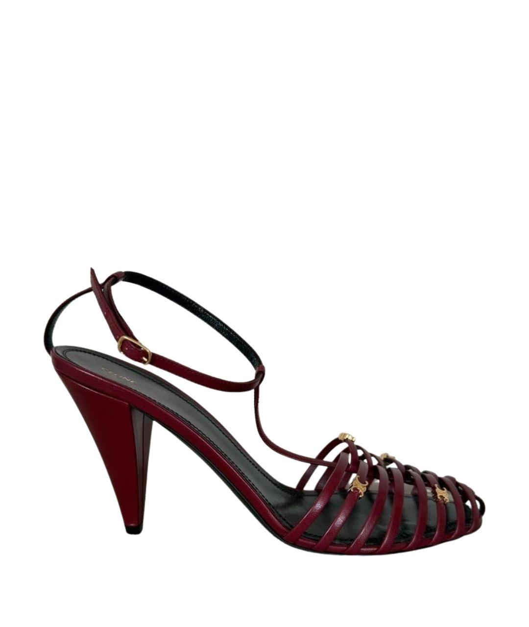 CELINE Бордовые кожаные босоножки, фото 1