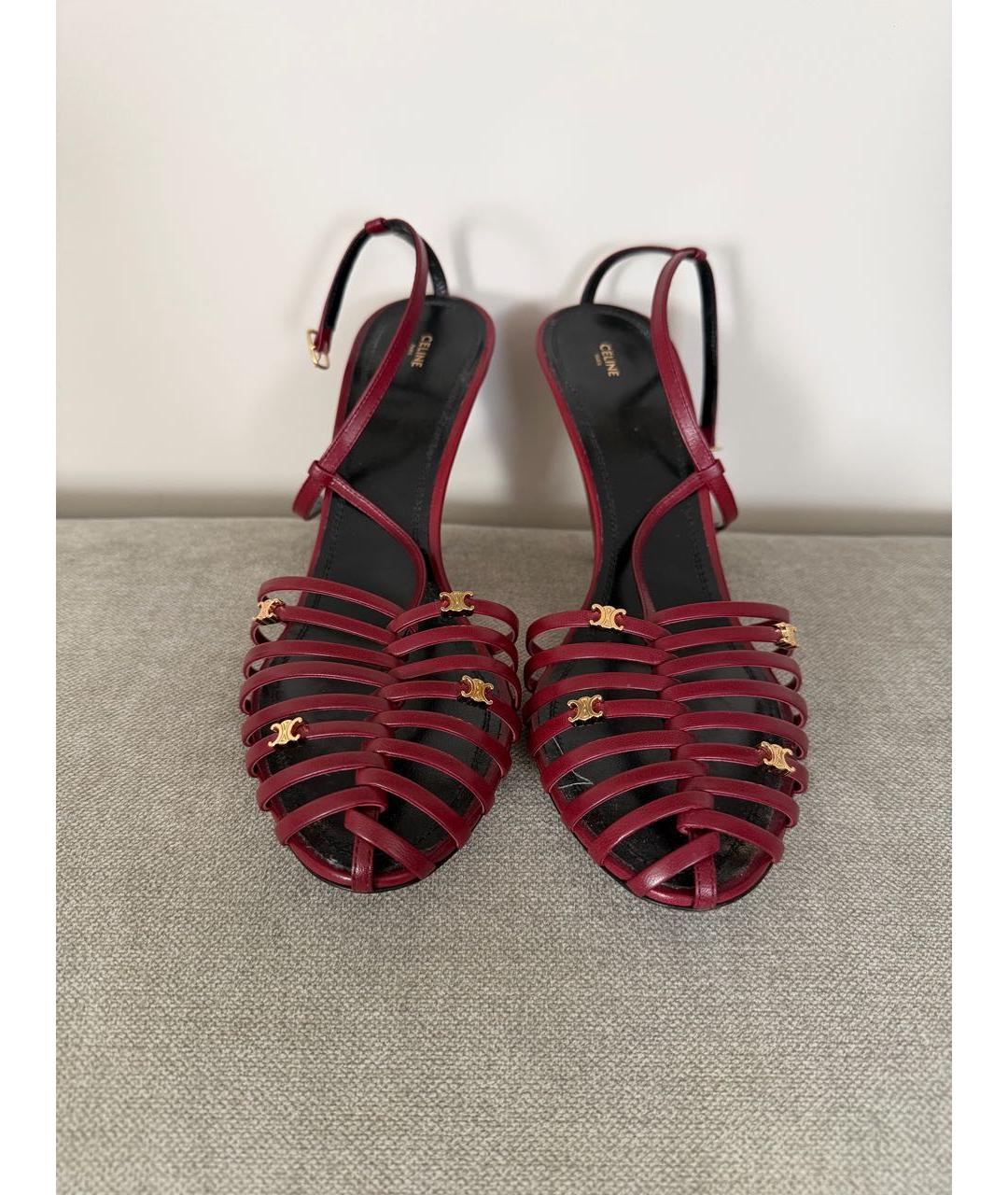 CELINE Бордовые кожаные босоножки, фото 2