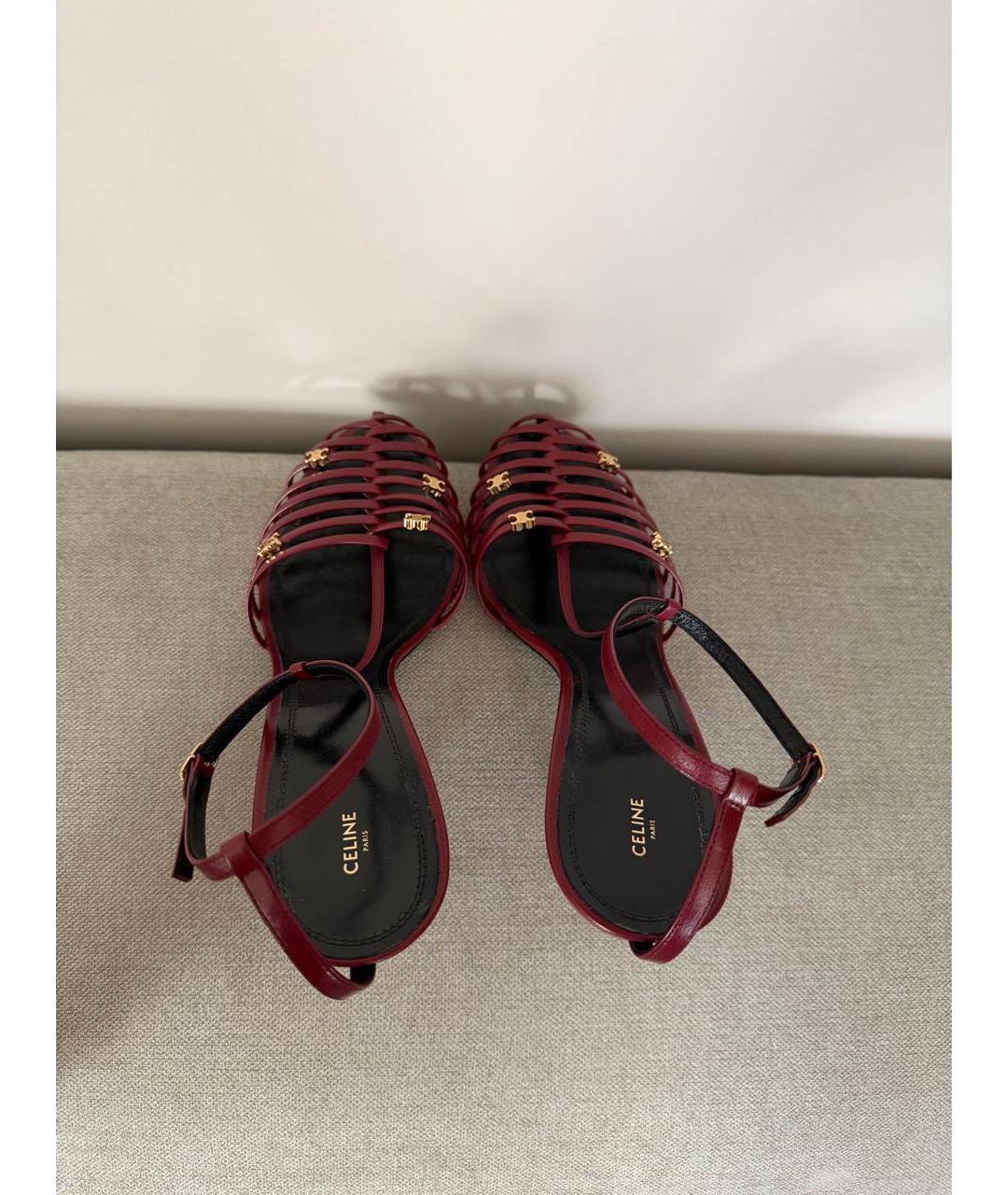 CELINE Бордовые кожаные босоножки, фото 3