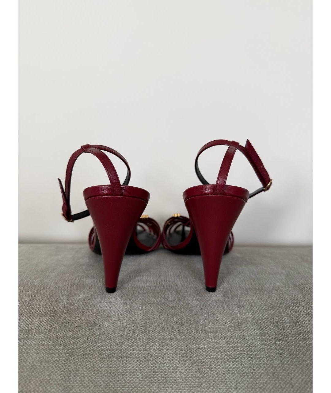 CELINE Бордовые кожаные босоножки, фото 4