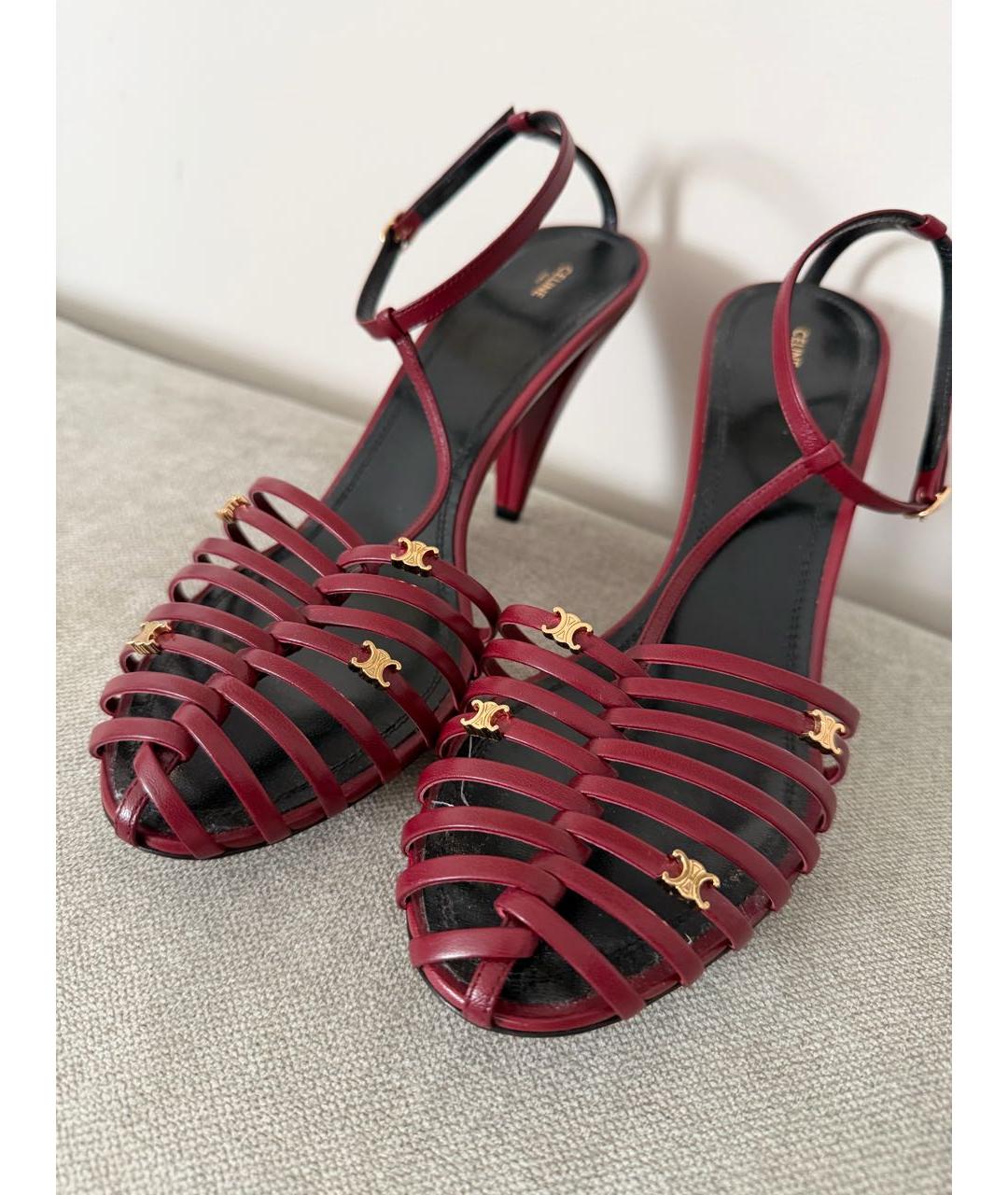 CELINE Бордовые кожаные босоножки, фото 7